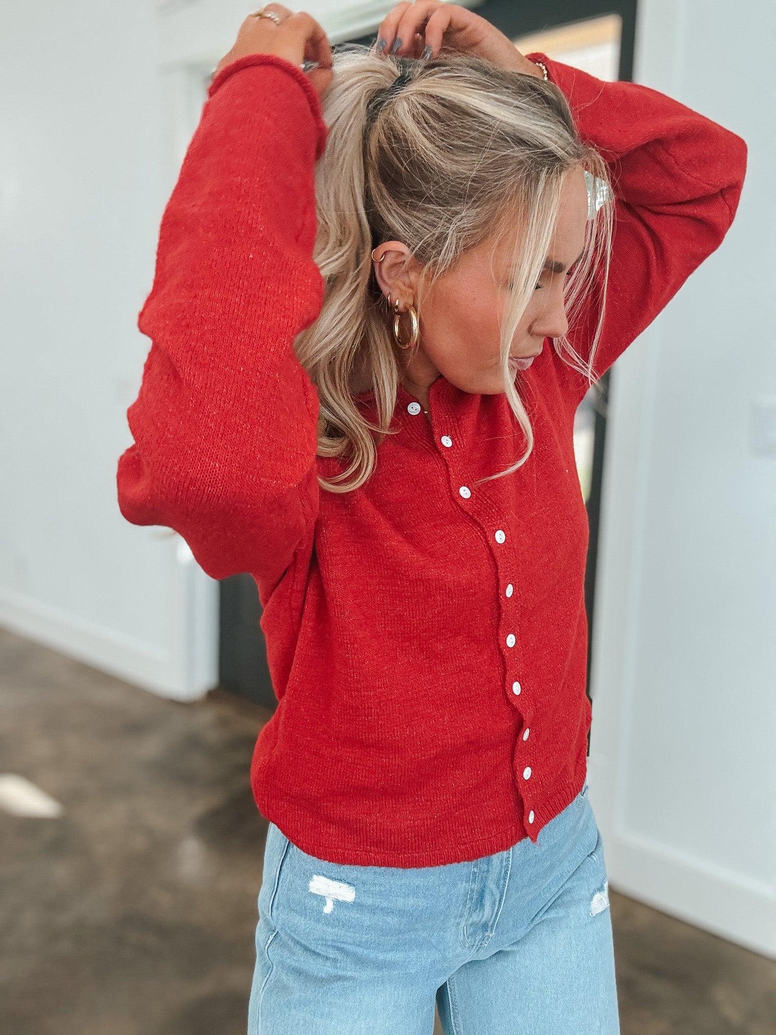 Always the Answer Red Cardigan Top