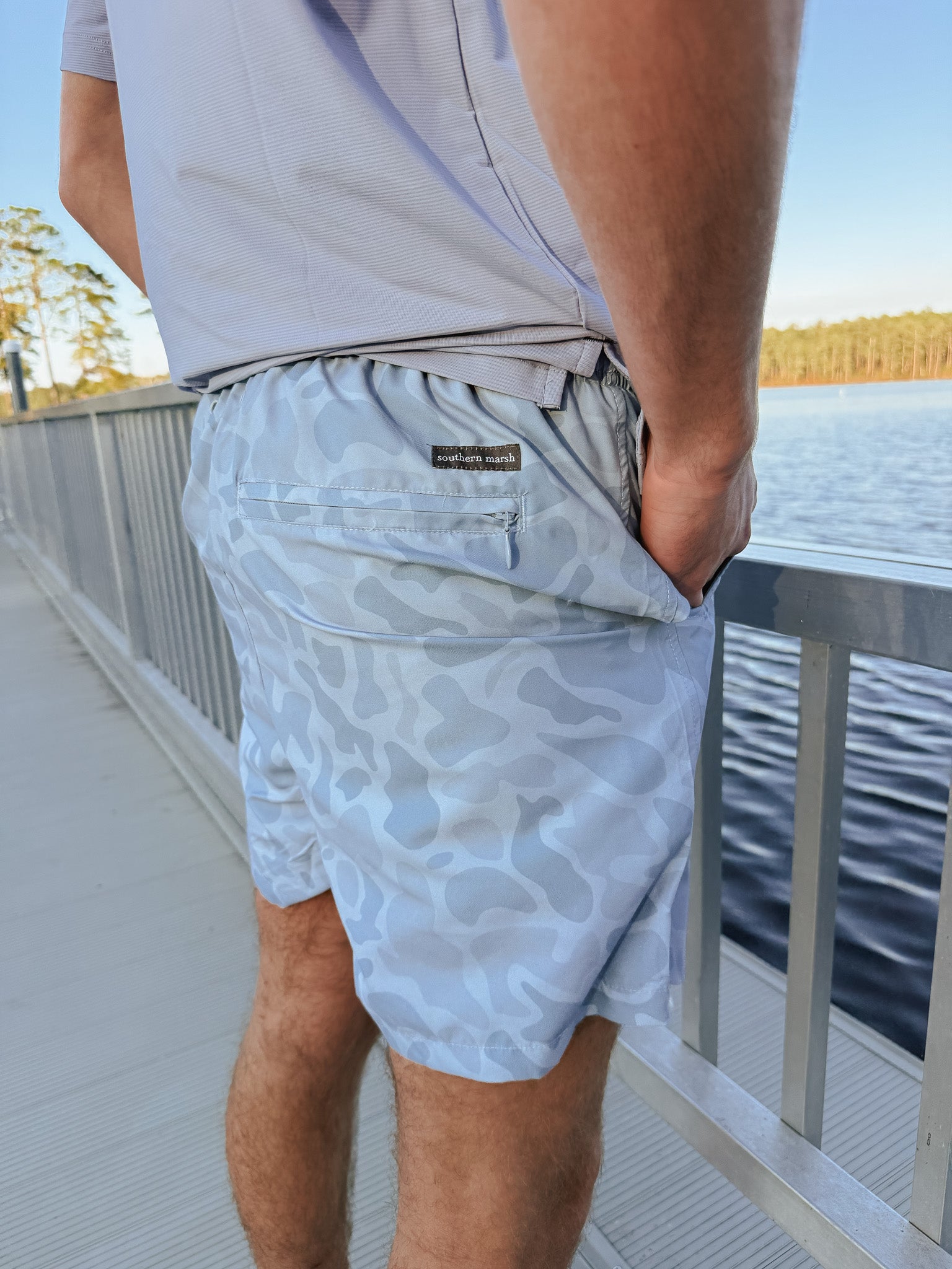 Men's Southern Marsh La Costa Lined Swim Trunk in Washed Slate Camo