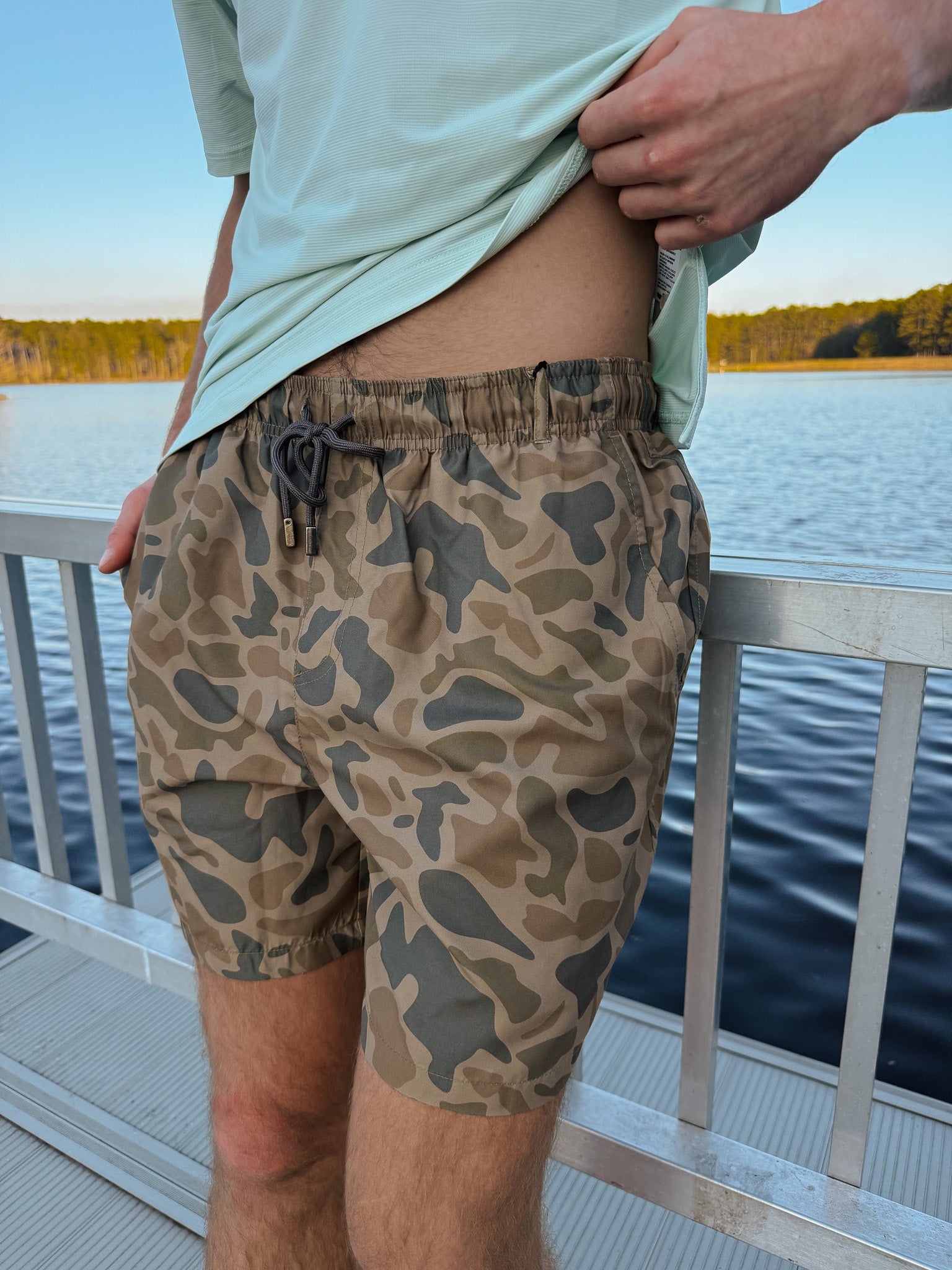 Men's Southern Marsh La Costa Lined Swim Trunk in Stone Brown Camo