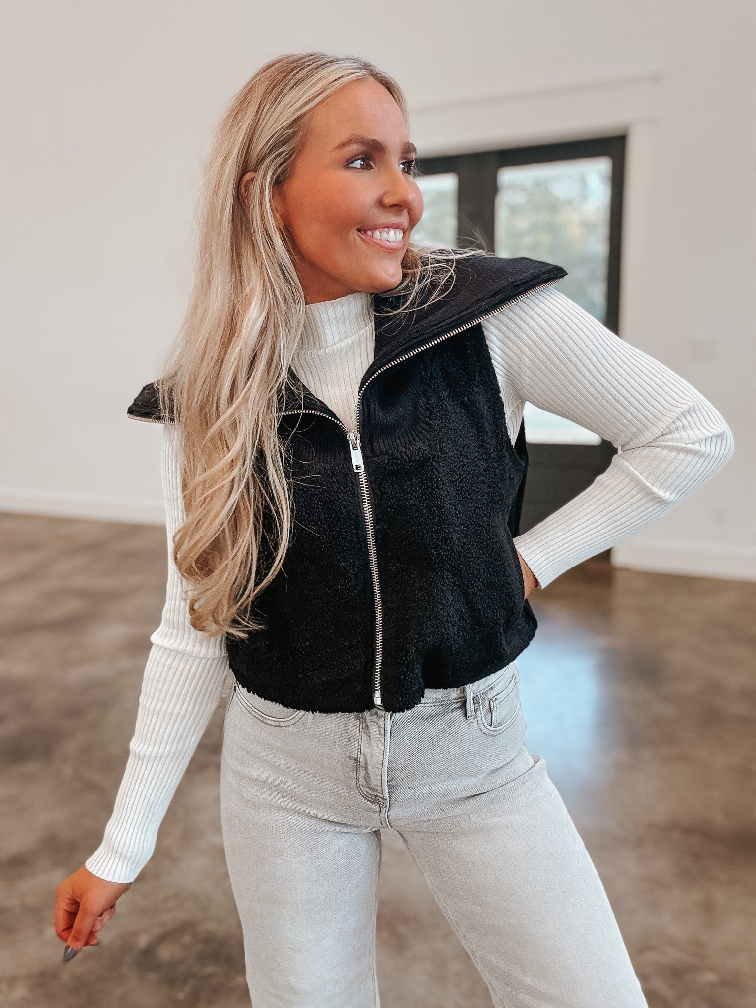 That's My Call Ivory Ribbed Turtleneck Top