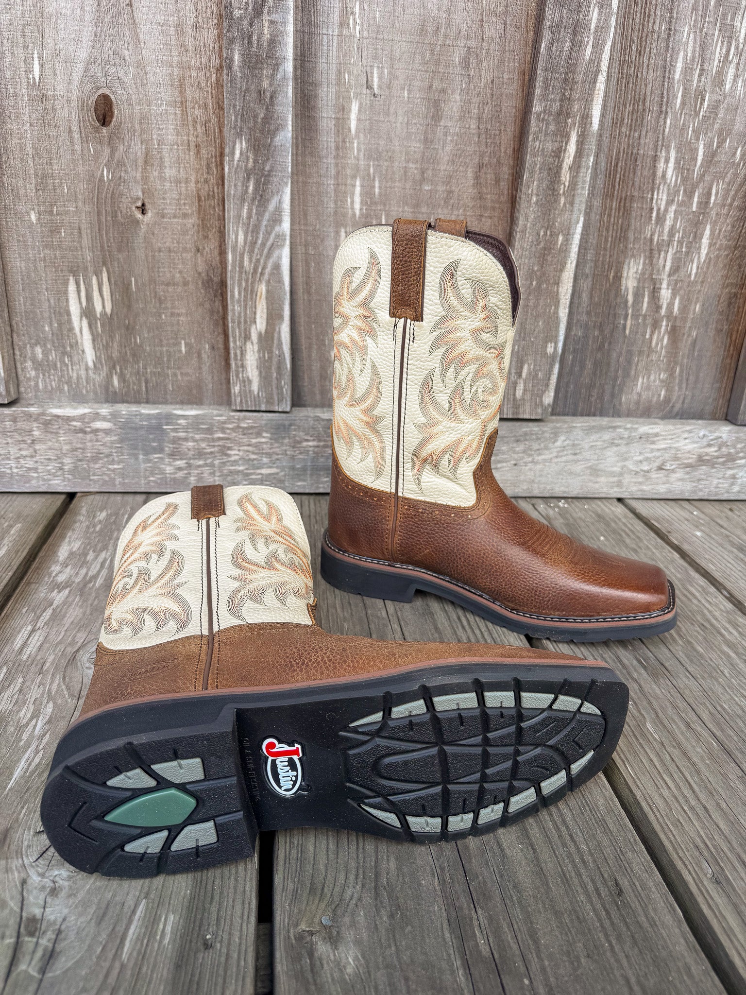 BOTA DE TRABAJO SUPERIOR CREMA JUSTIN DRILLER PARA HOMBRE 