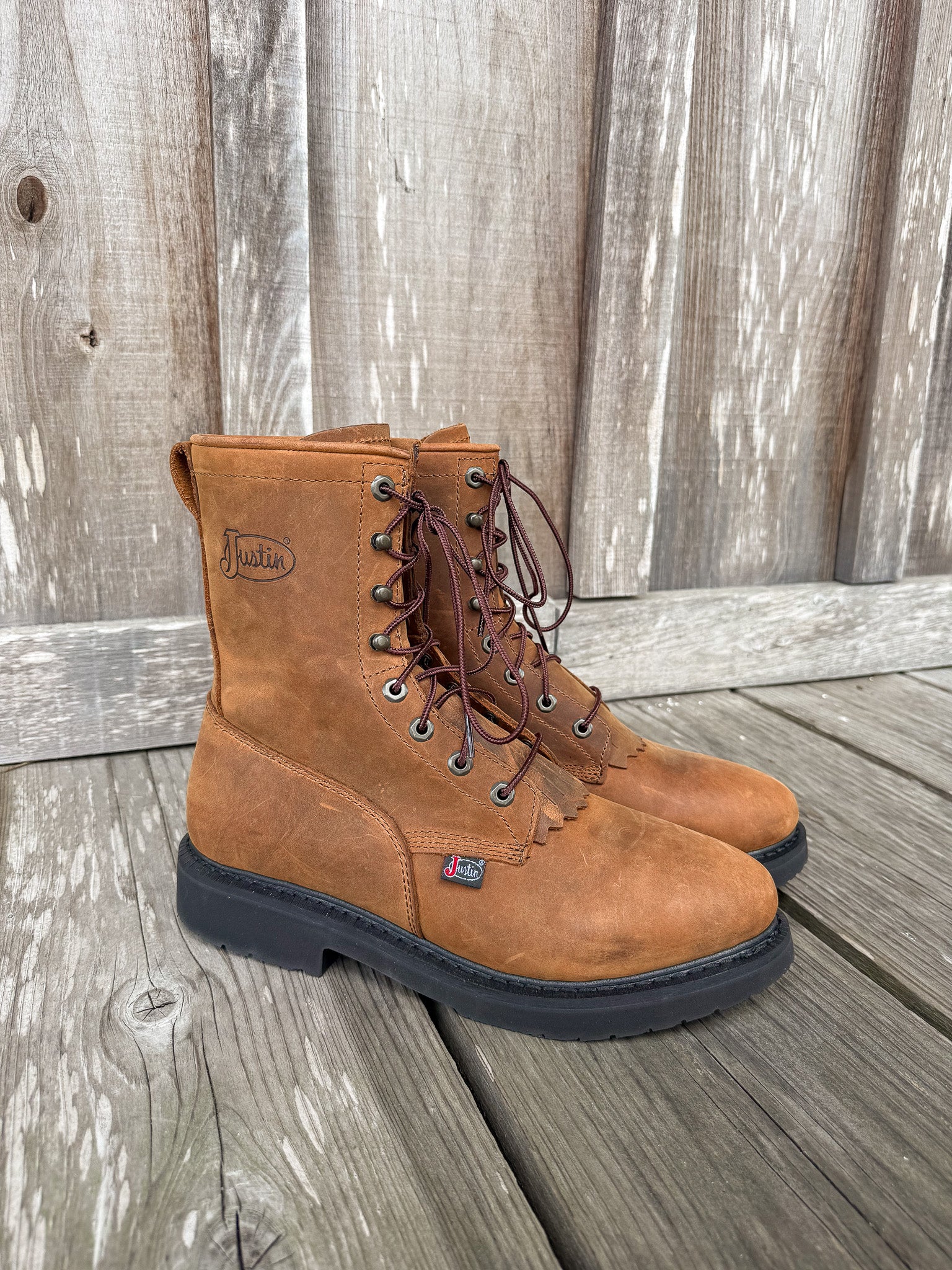 justin lace up dress boots MEN'S JUSTIN LIVESTOCK 8" LACE-UP ROUND TOE WORK BOOTS 8 / D