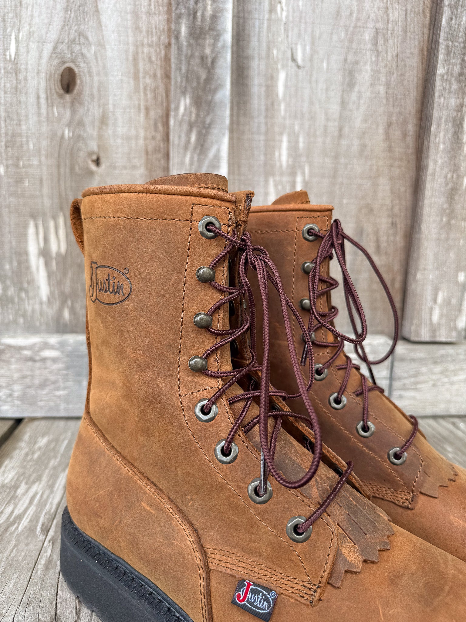 MEN'S JUSTIN LIVESTOCK 8" LACE-UP ROUND TOE WORK BOOTS