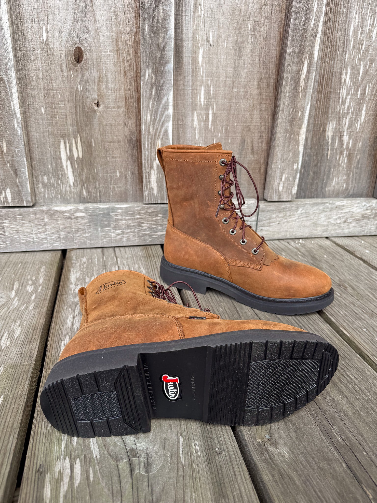 MEN'S JUSTIN LIVESTOCK 8" LACE-UP ROUND TOE WORK BOOTS