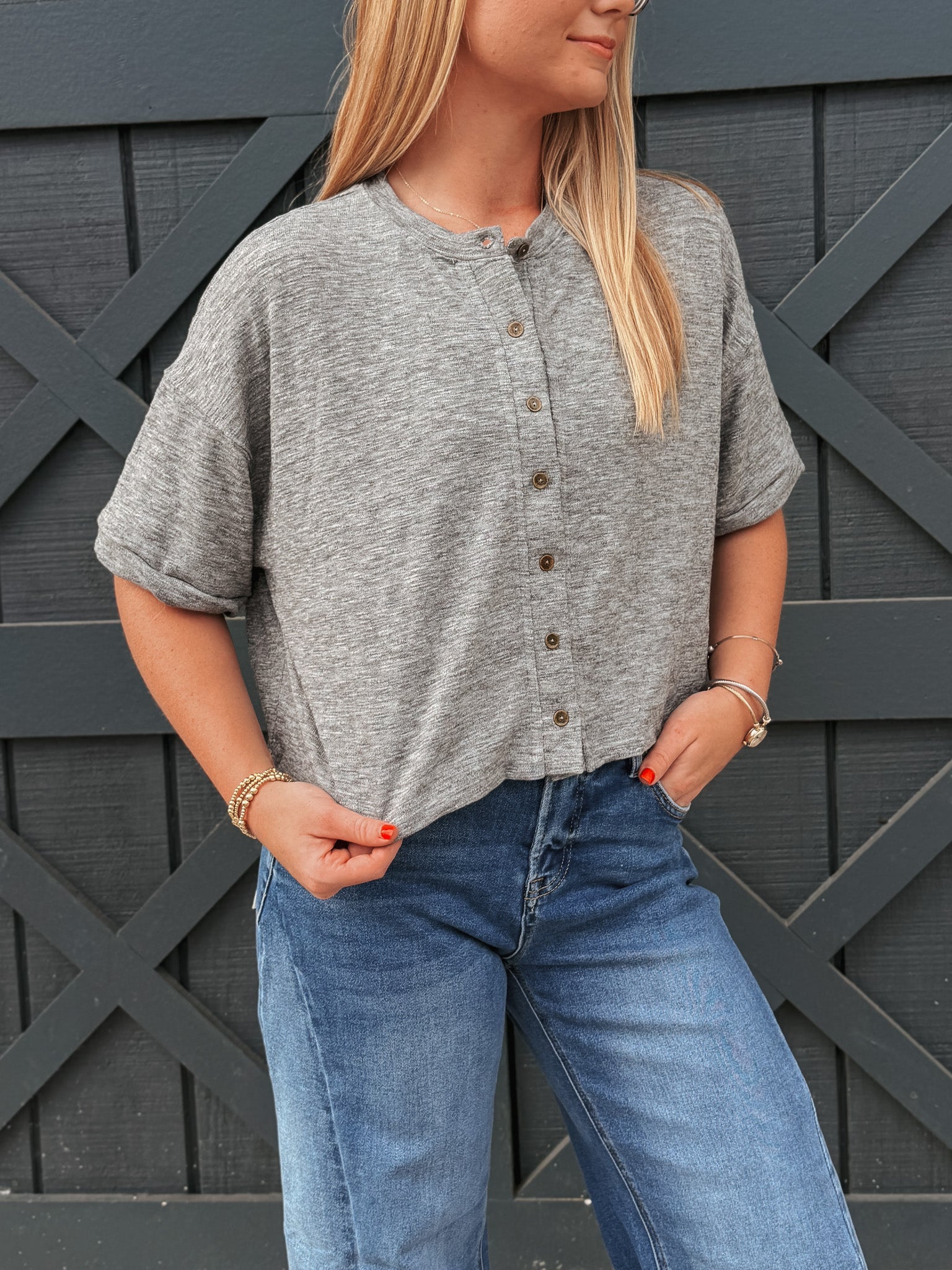 Easy Living Knit Button Top