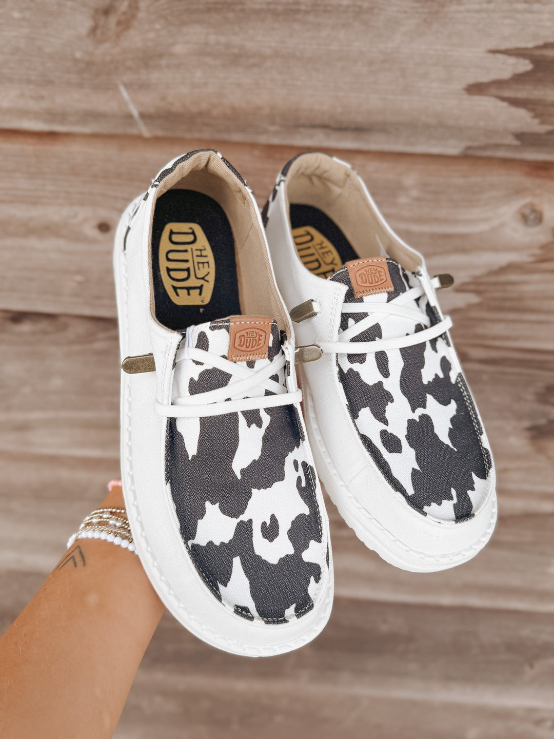Cow Print Hey Dudes Brindle Cowhide Women's Hey Dudes – T Bar