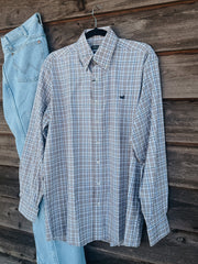 Men's Southern Marsh Grainger Performance Plaid Dress Shirt in Burnt Taupe Navy