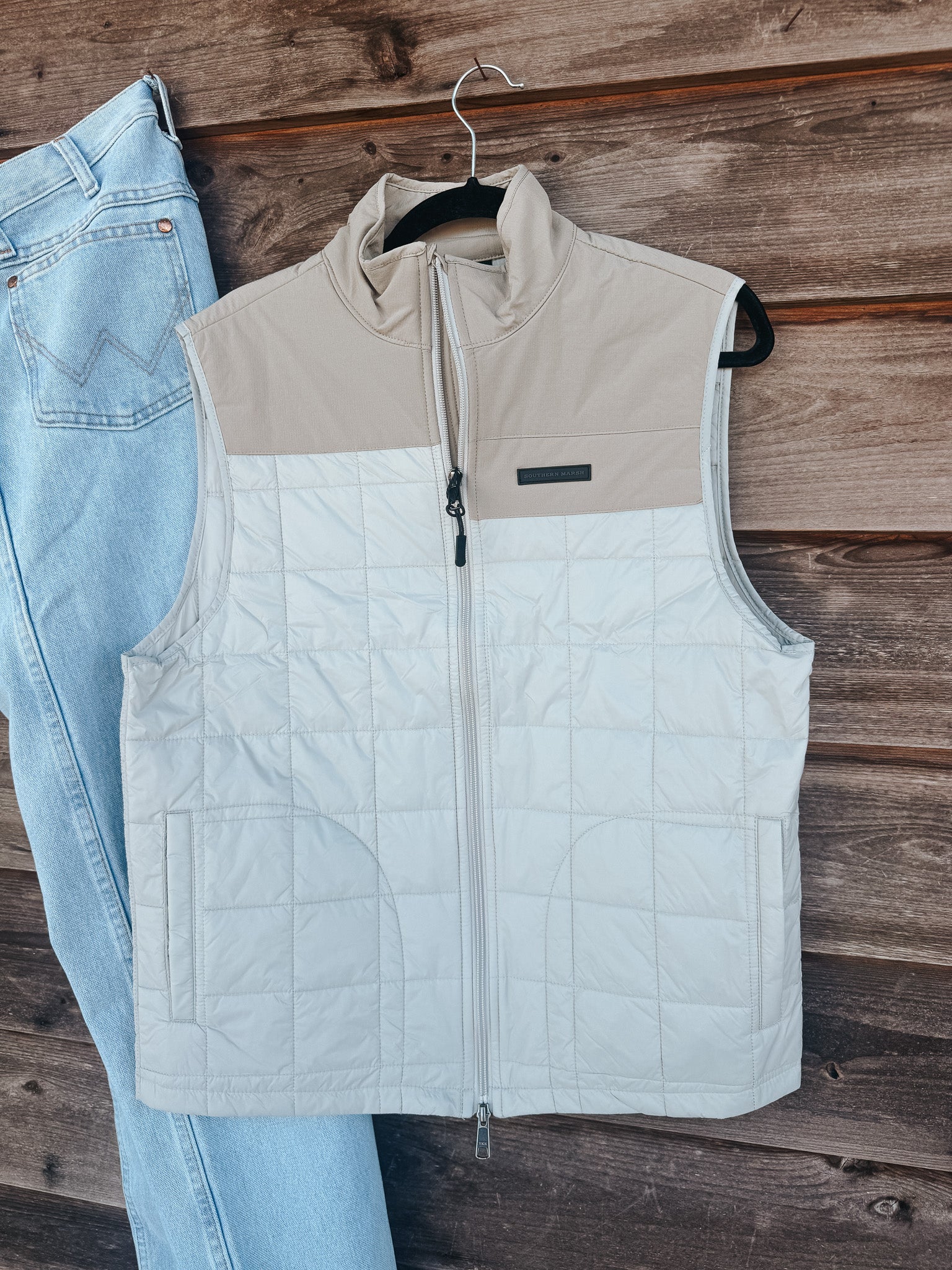 Men's Southern Marsh Falcon Hill Quilted Vest in Tan