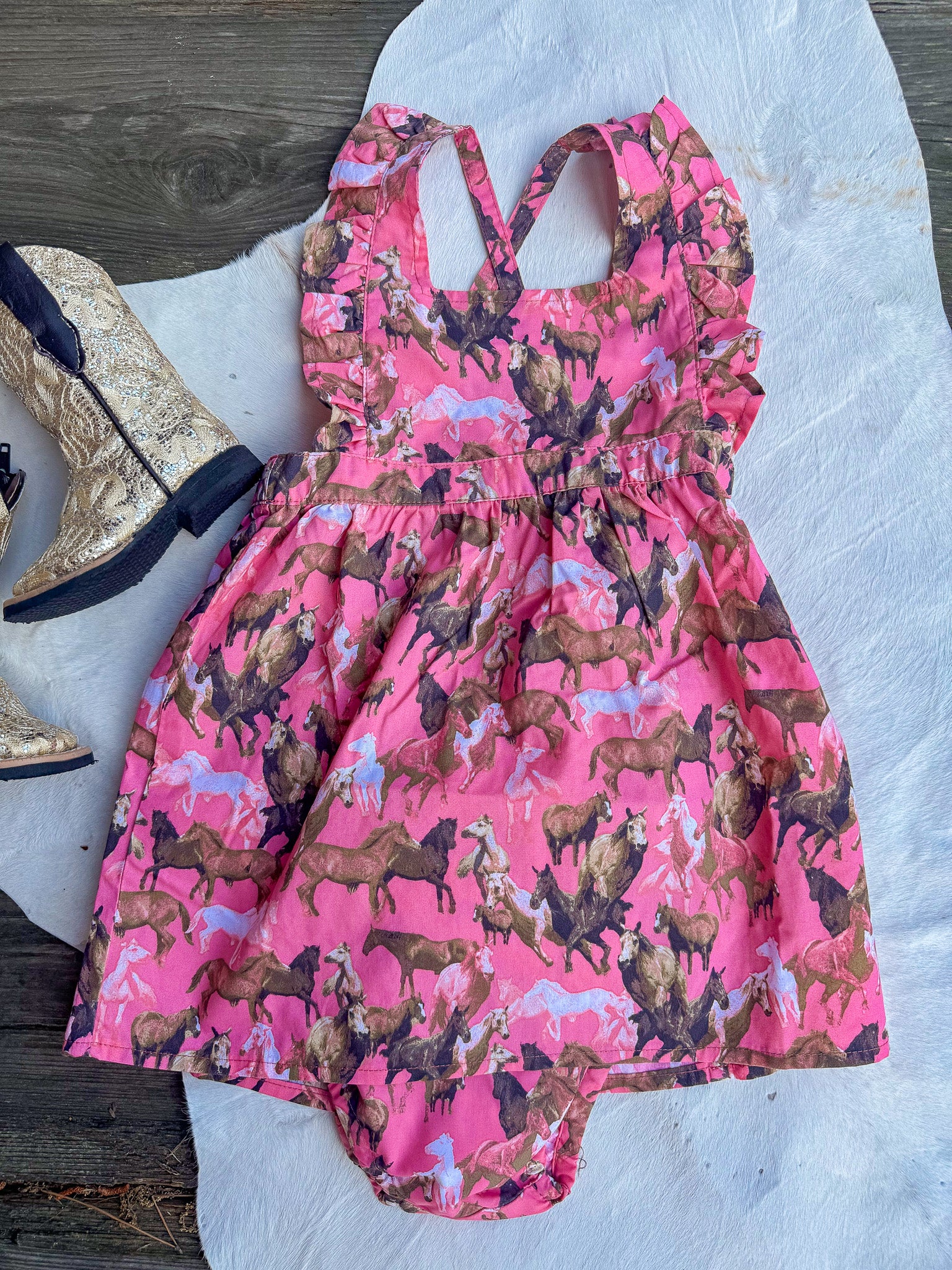 Girl's Wrangler Ruffle Sleeve Pinafore Dress