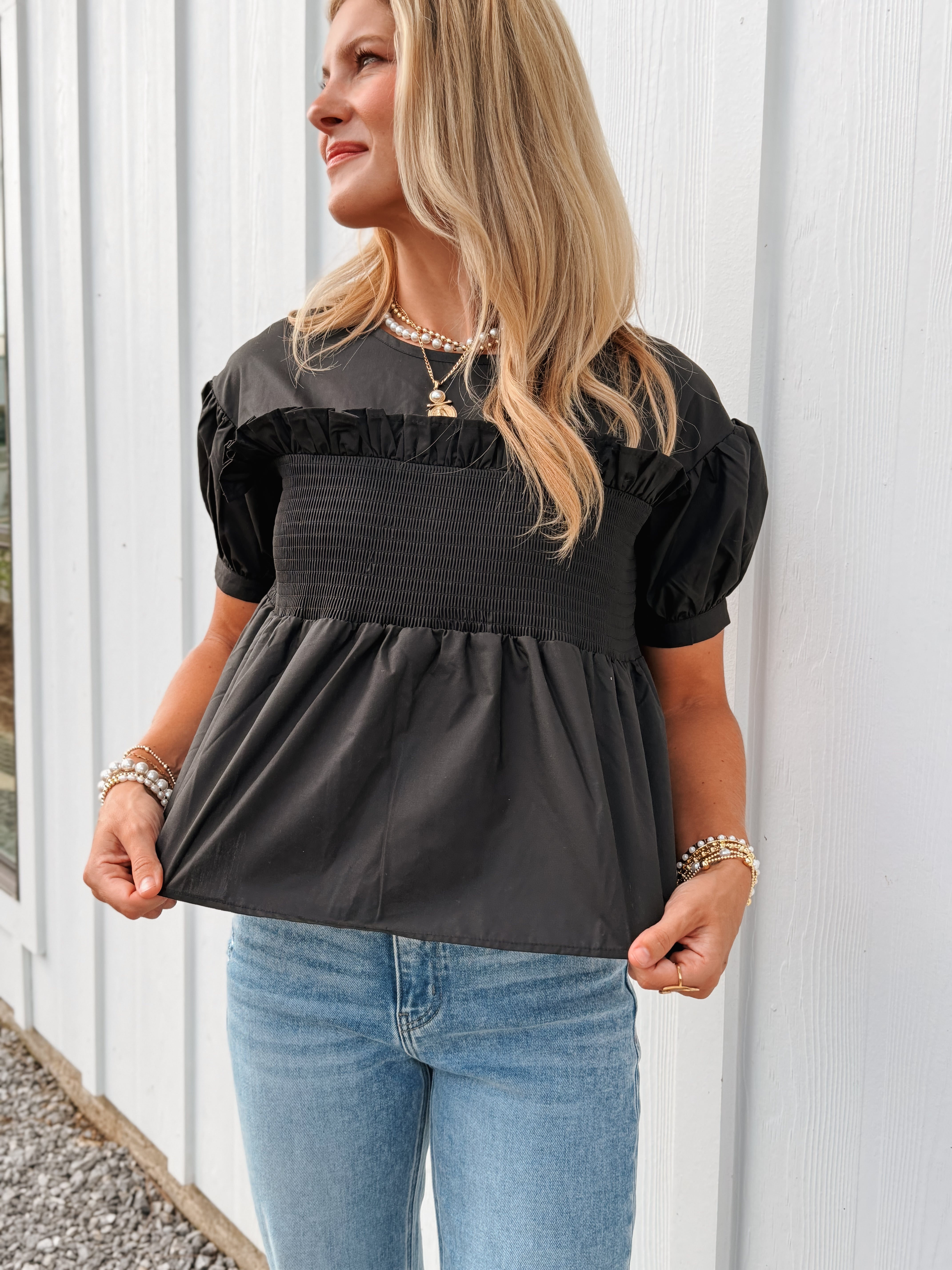Date Night Black Smocked Top