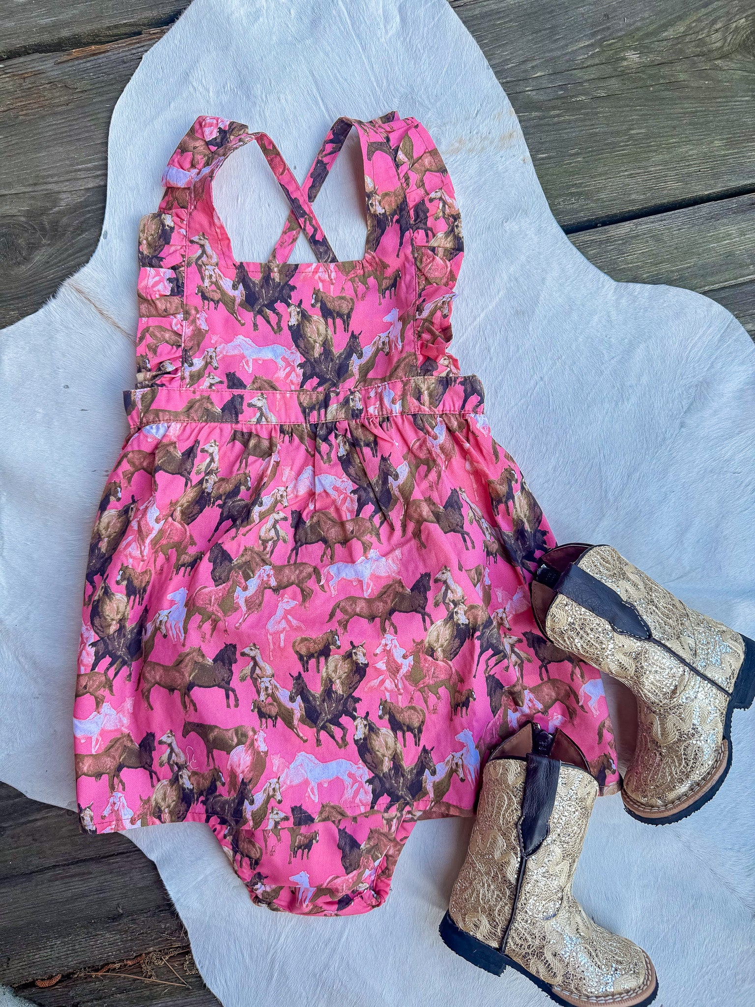 Girl's Wrangler Ruffle Sleeve Pinafore Dress