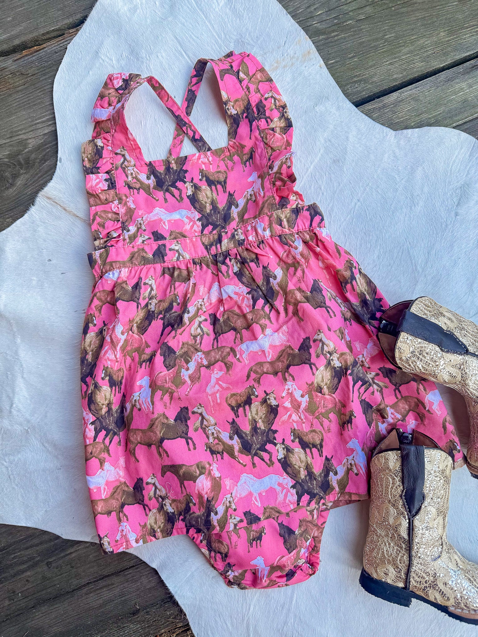 Girl's Wrangler Ruffle Sleeve Pinafore Dress