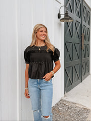 Date Night Black Smocked Top