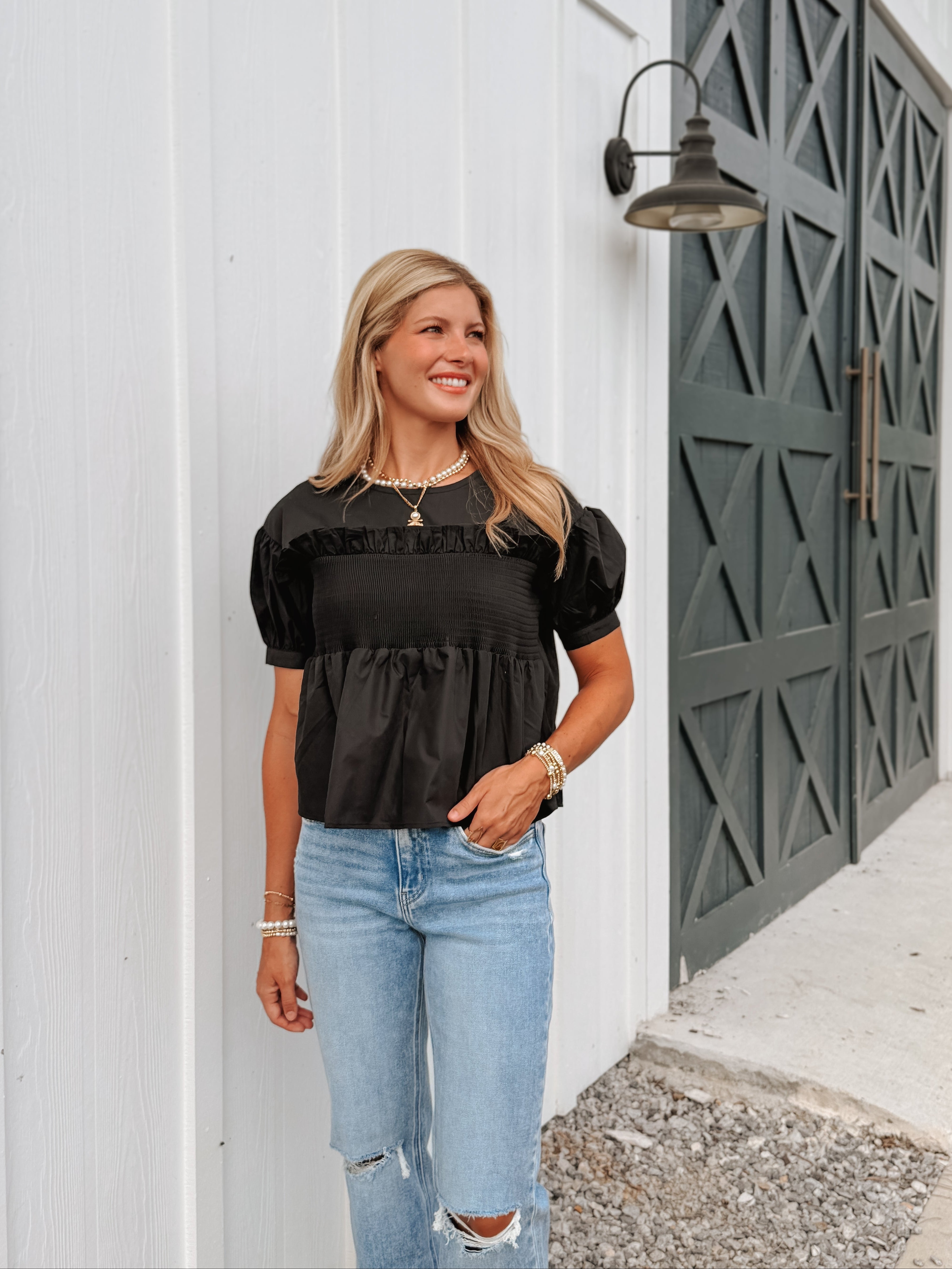 Date Night Black Smocked Top