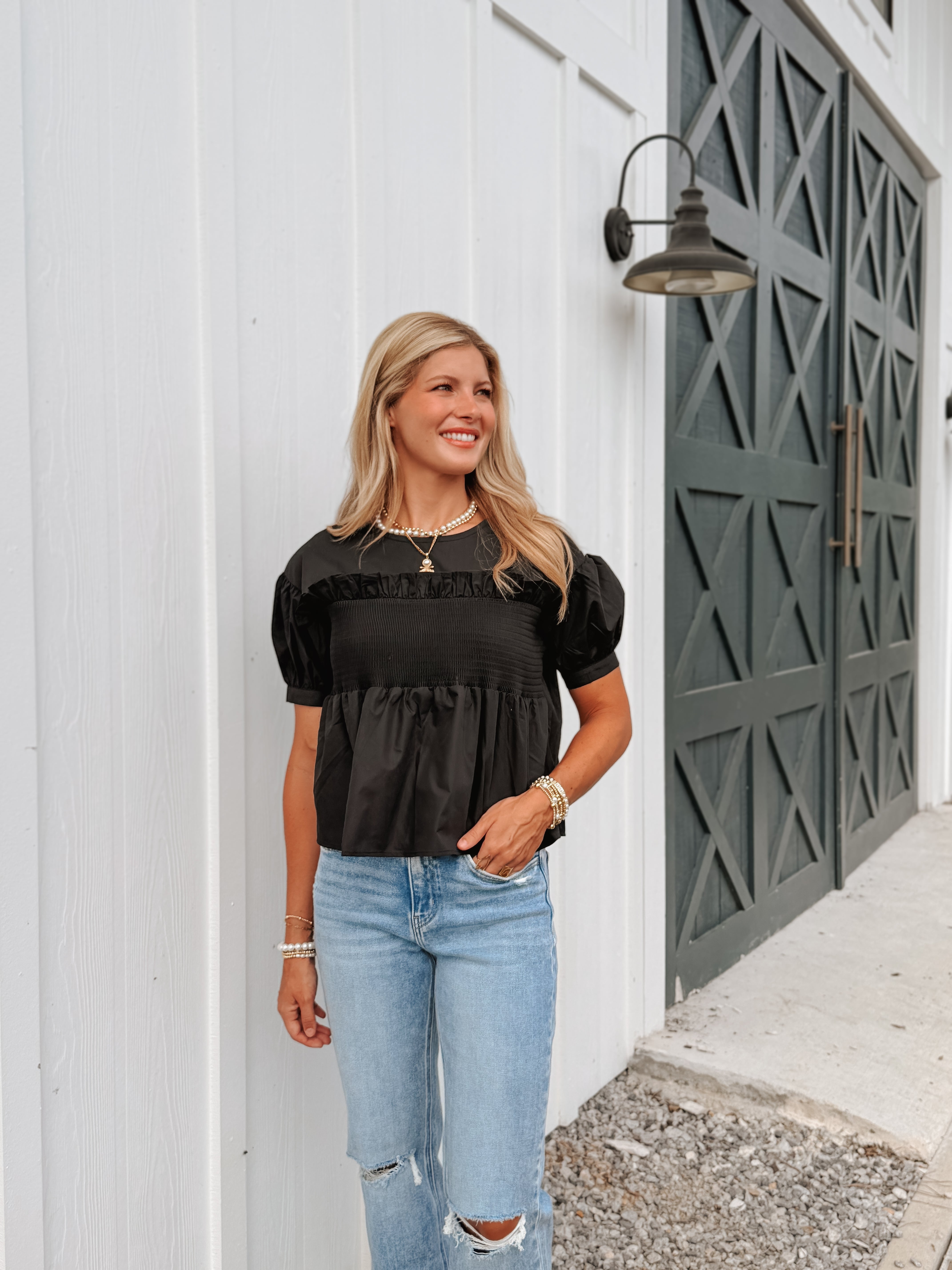 Date Night Black Smocked Top