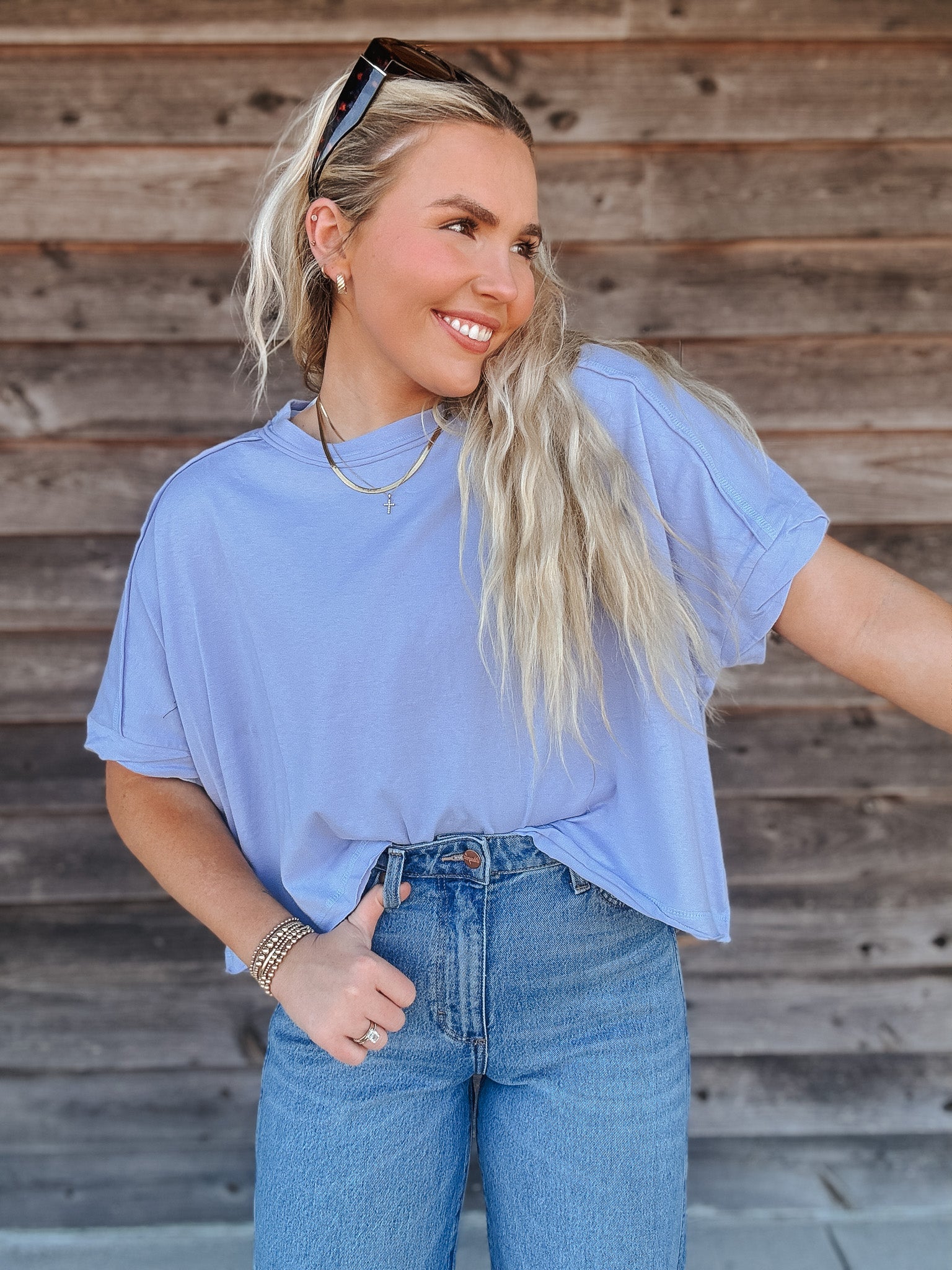 Casual Cues Sky Crop Tee