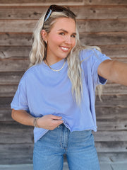 Casual Cues Sky Crop Tee