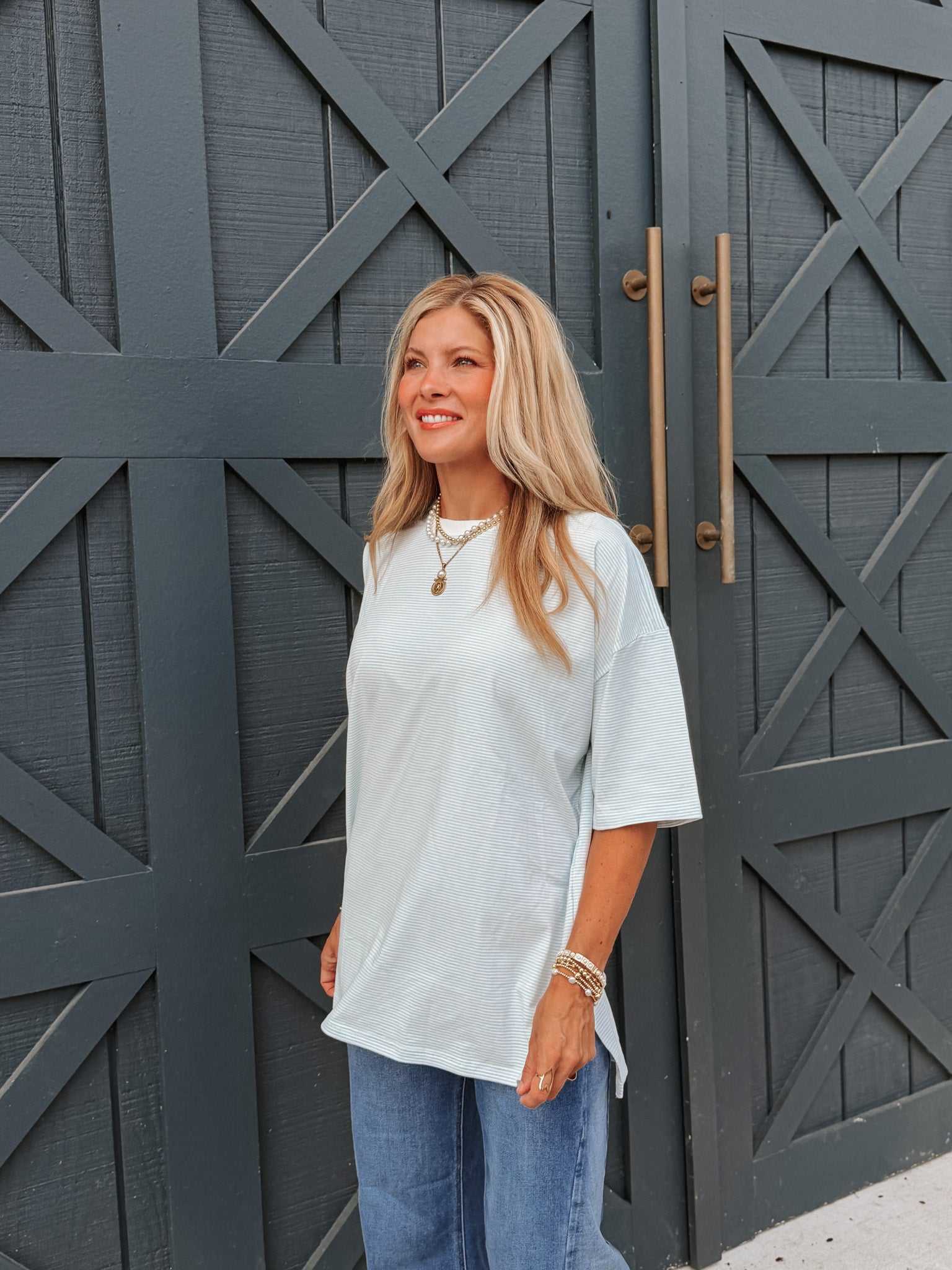 Summer Sky Oversized Stripe Tee