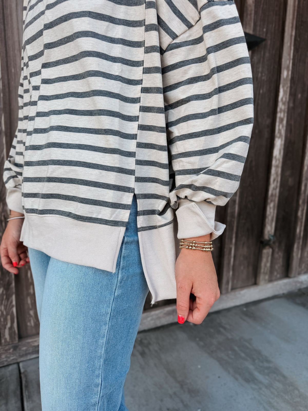 Simply Striped Mockneck in Grey/Ecru