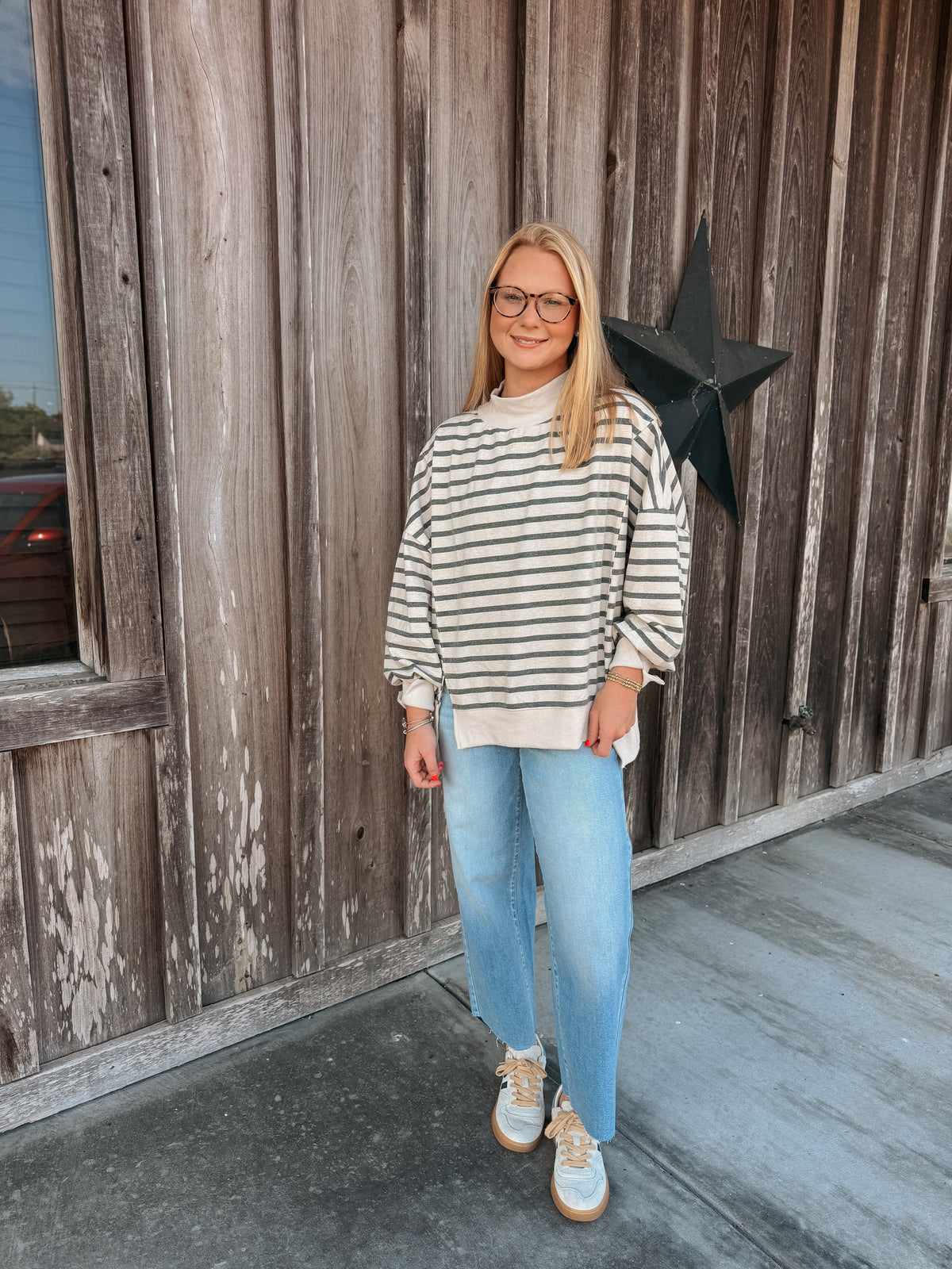 Simply Striped Mockneck in Grey/Ecru