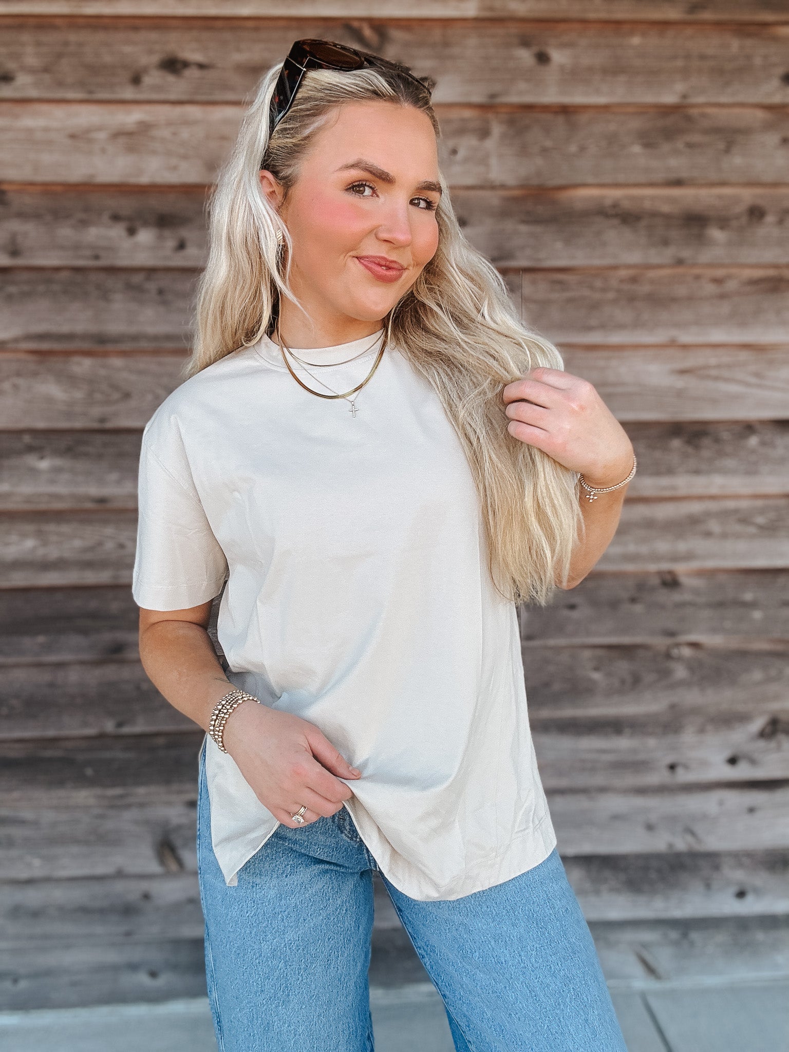 Make It Easy Taupe Top