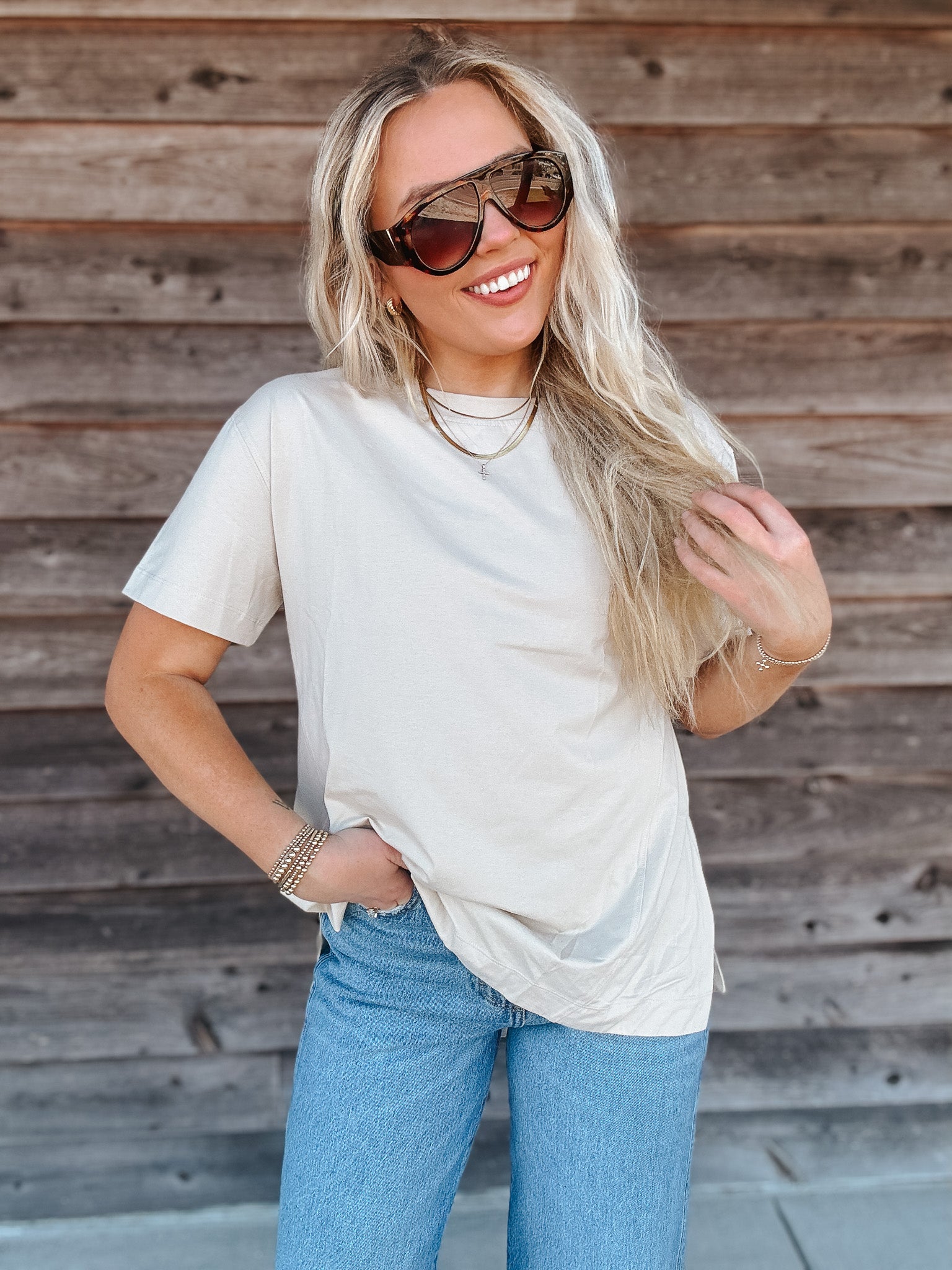 Make It Easy Taupe Top