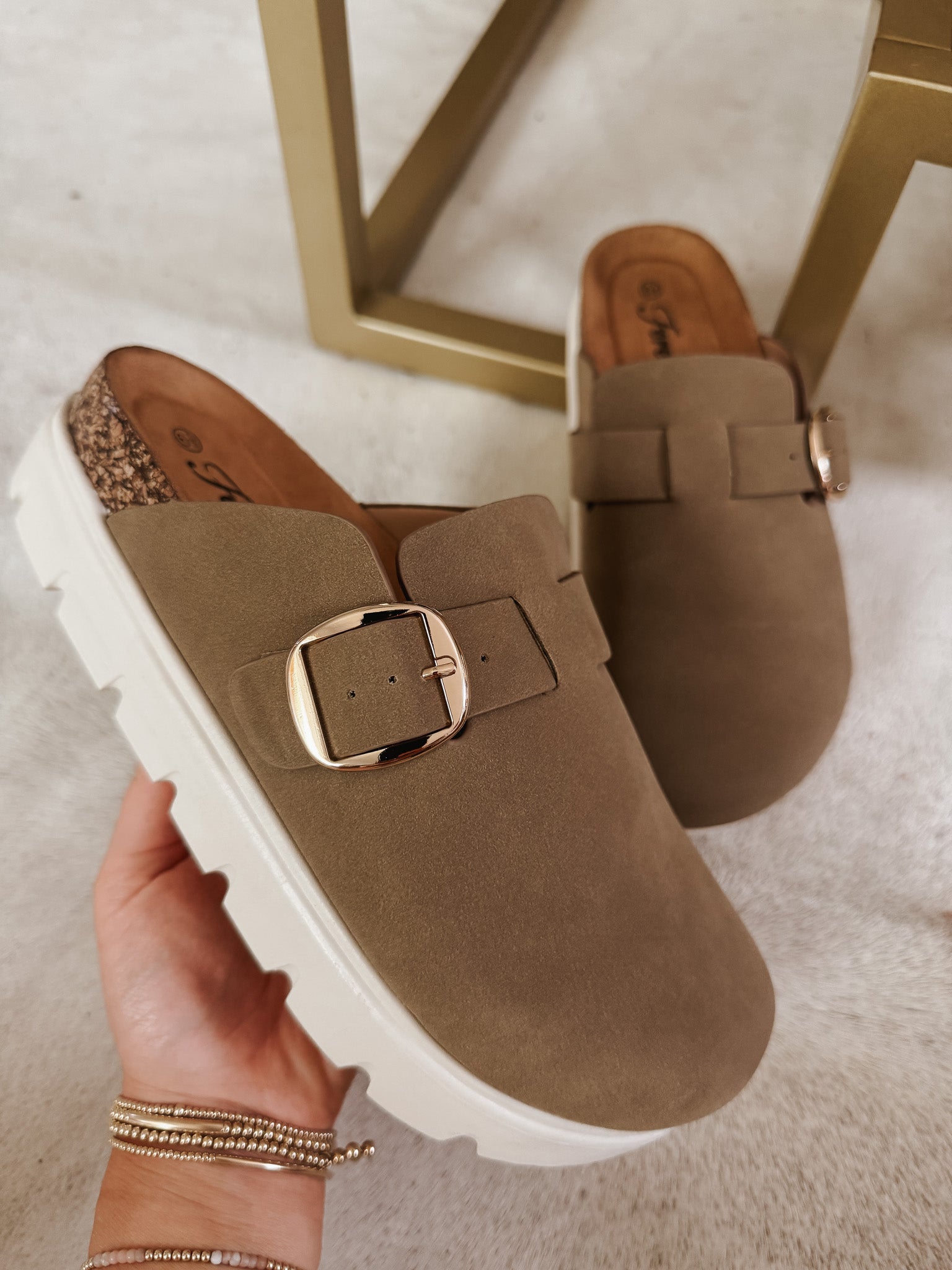The Oaks Taupe Platform Clogs