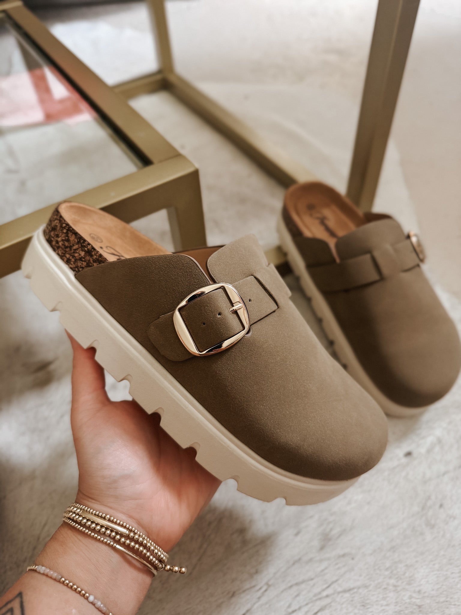 The Oaks Taupe Platform Clogs