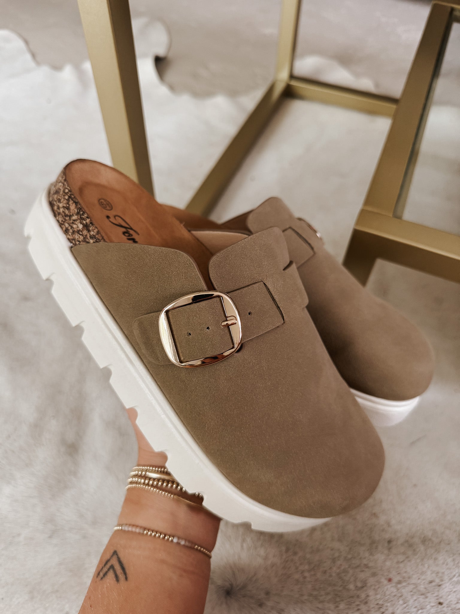The Oaks Taupe Platform Clogs