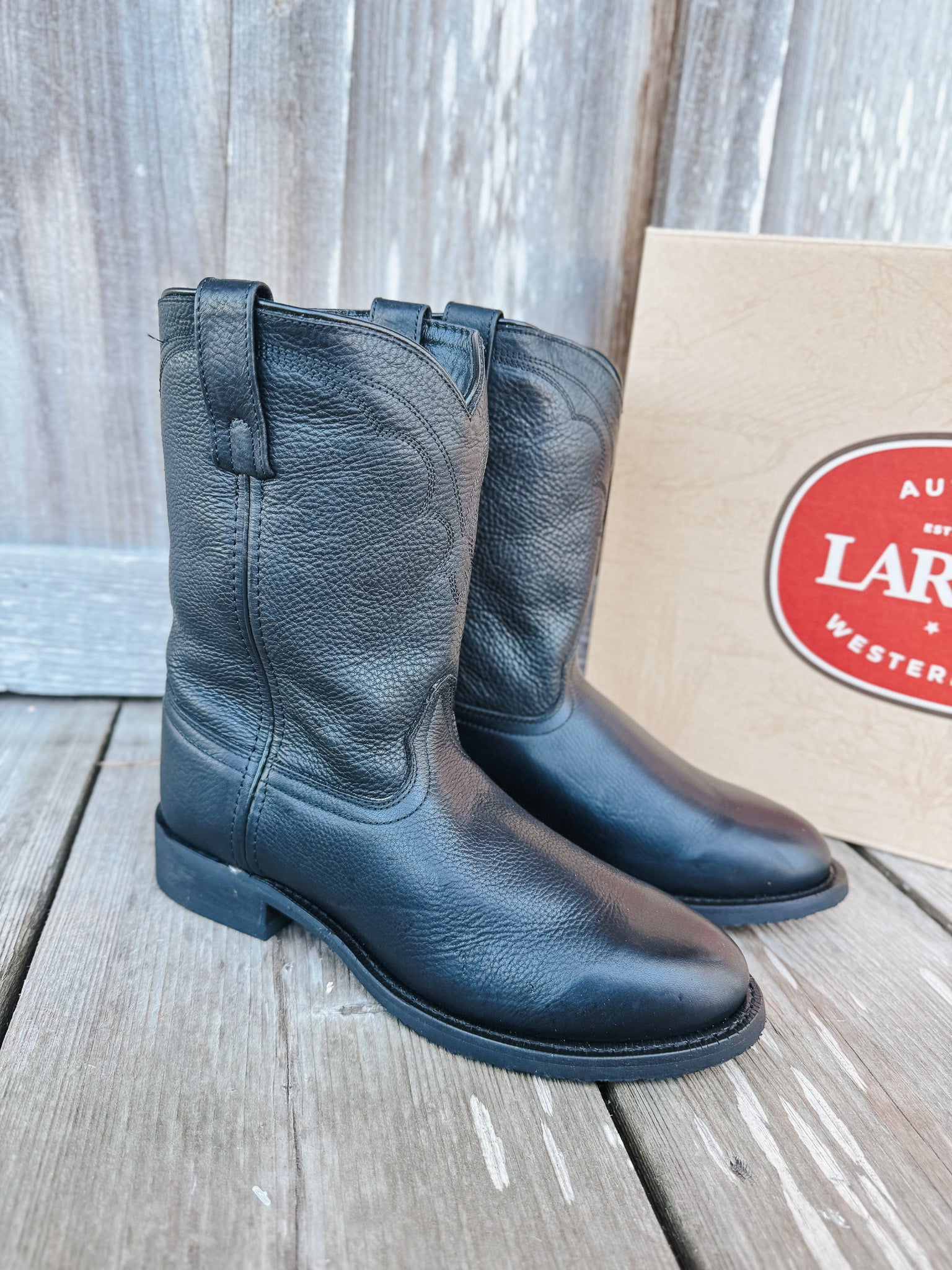 Men's Laredo Vaughn Black Leather Roper Boots – Boot Country