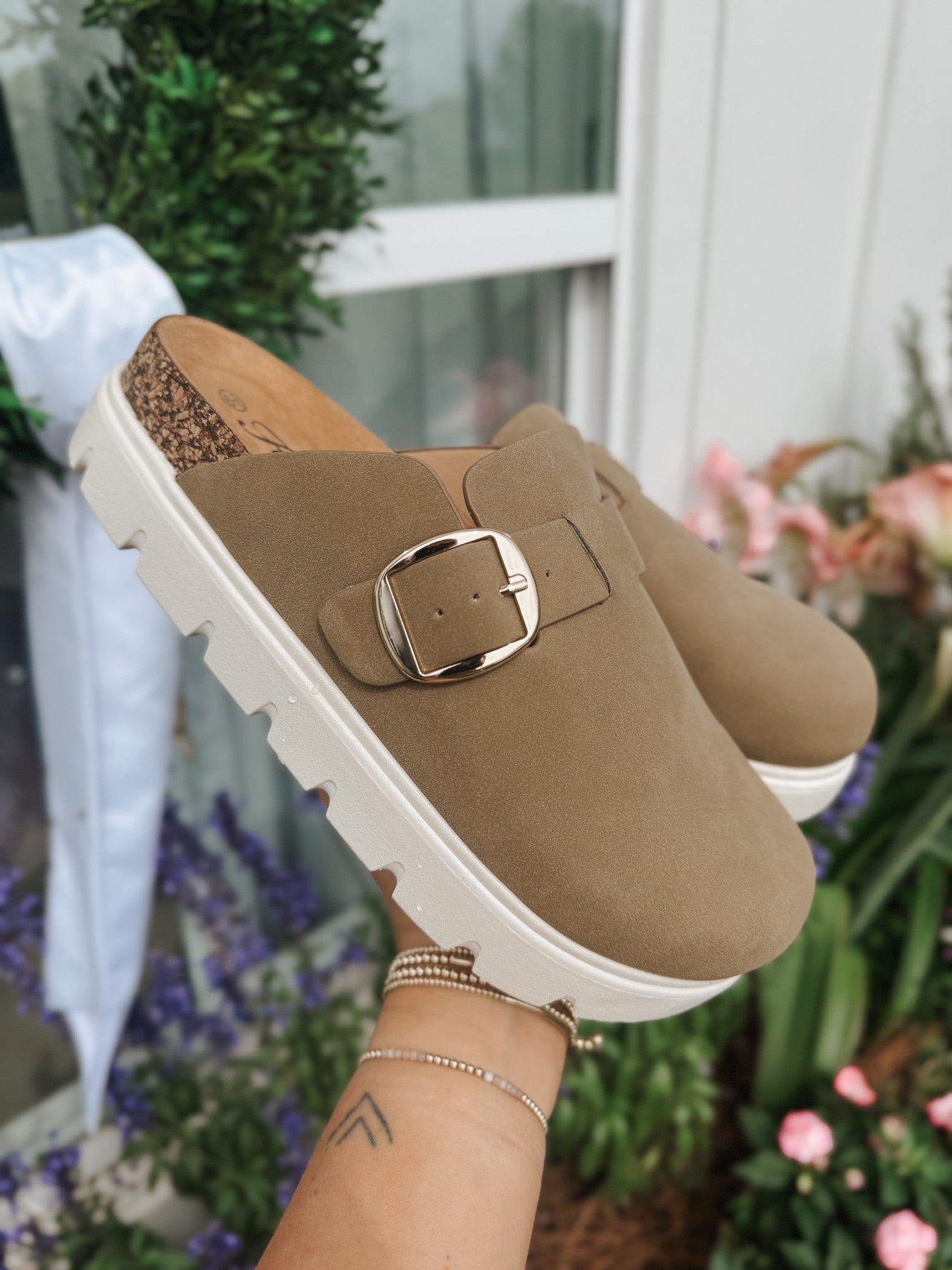 The Oaks Taupe Platform Clogs