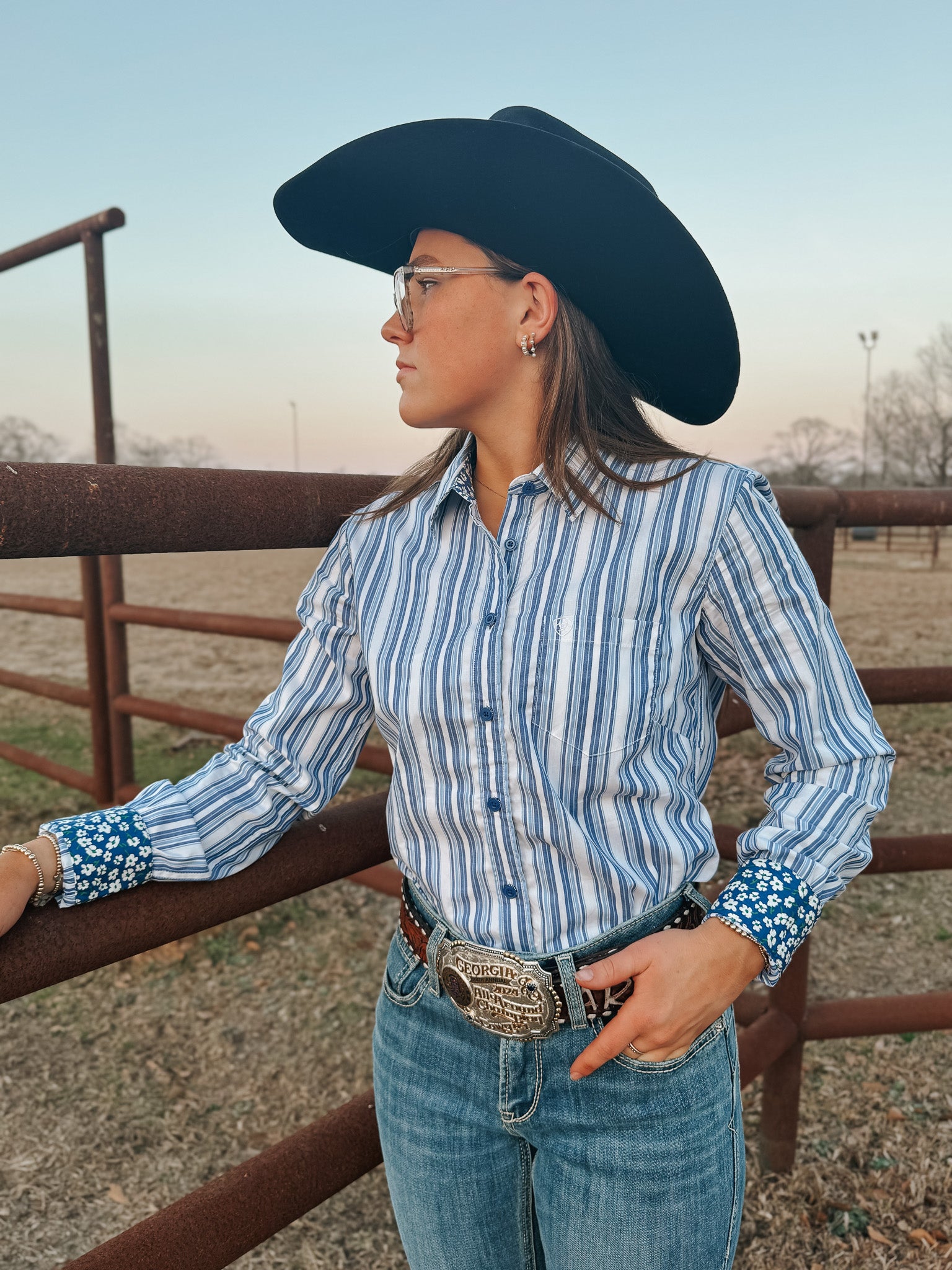 Ariat Women's Kirby Cobalt & White Striped Western Shirt