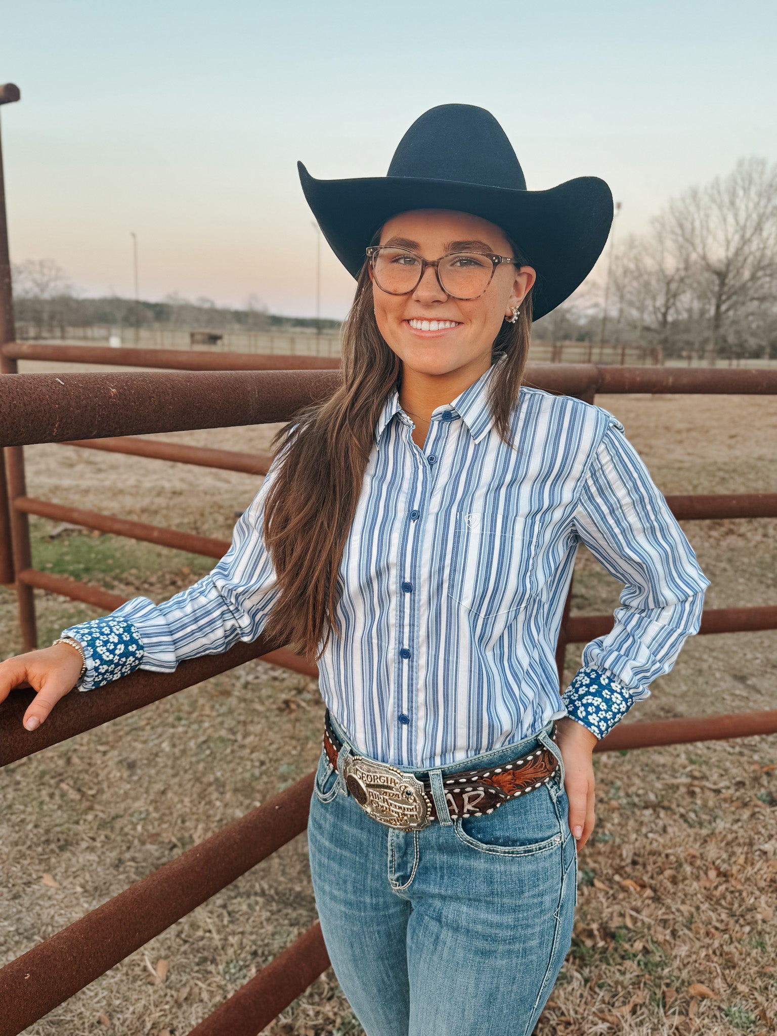 Ariat Women's Kirby Cobalt & White Striped Western Shirt