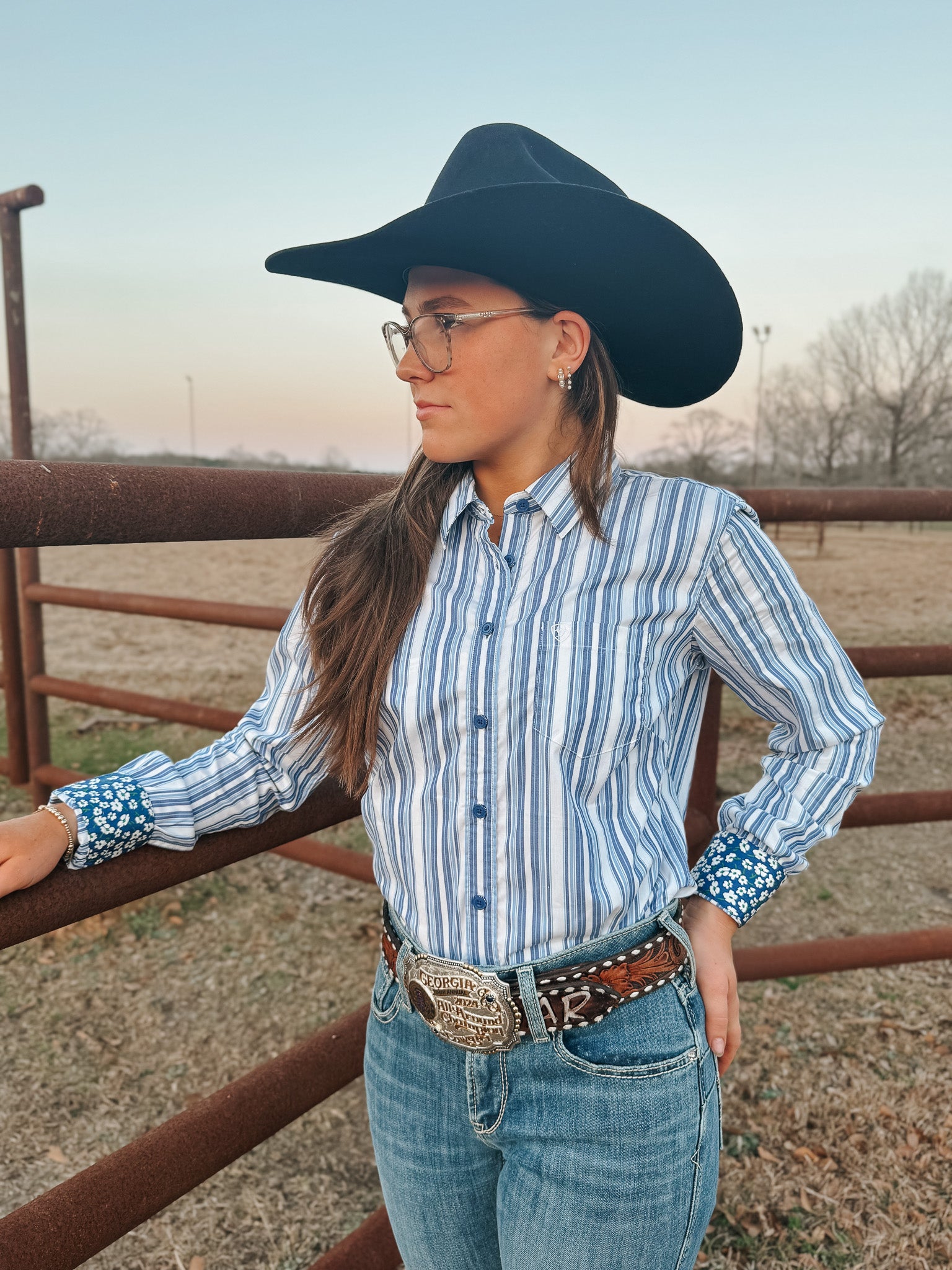 Ariat Women's Kirby Cobalt & White Striped Western Shirt