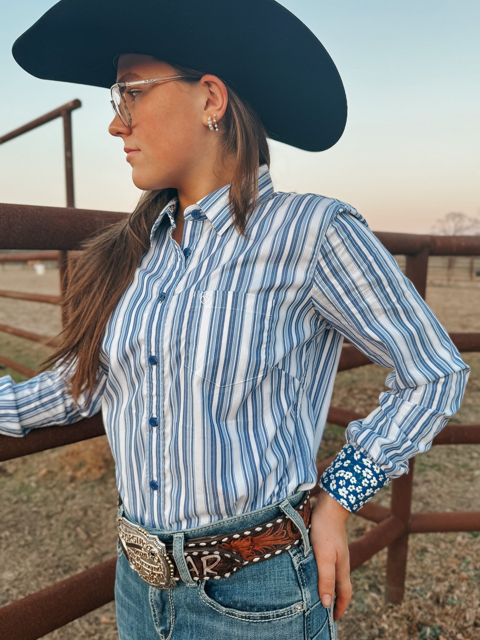 Ariat Women's Kirby Cobalt & White Striped Western Shirt