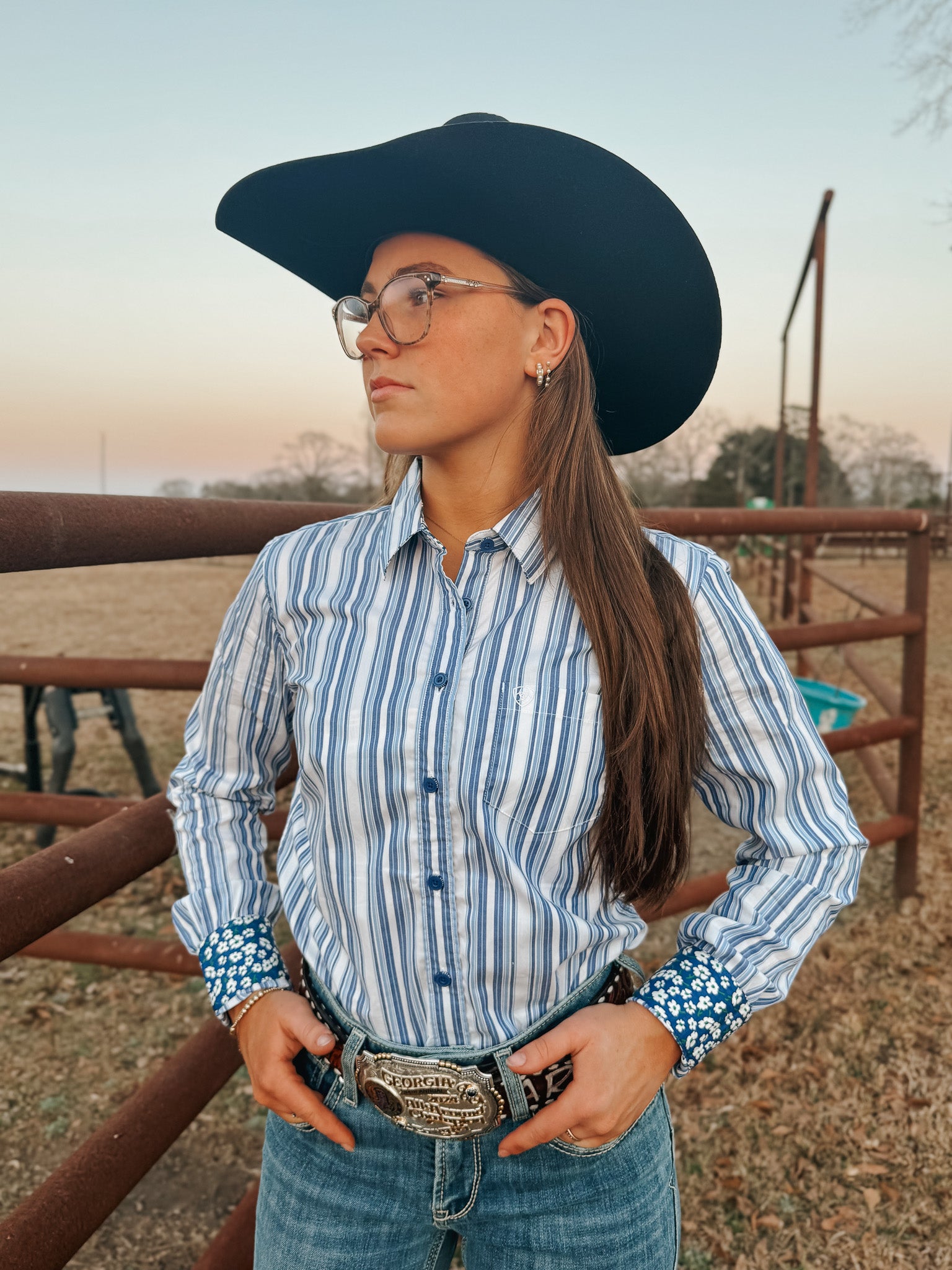 Ariat Women's Kirby Cobalt & White Striped Western Shirt