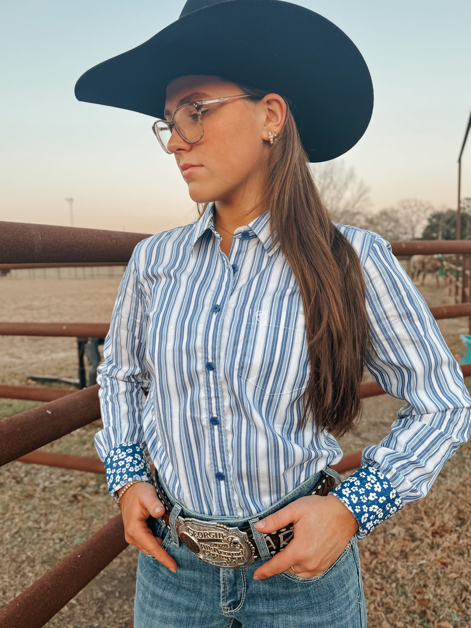Ariat Women's Kirby Cobalt & White Striped Western Shirt