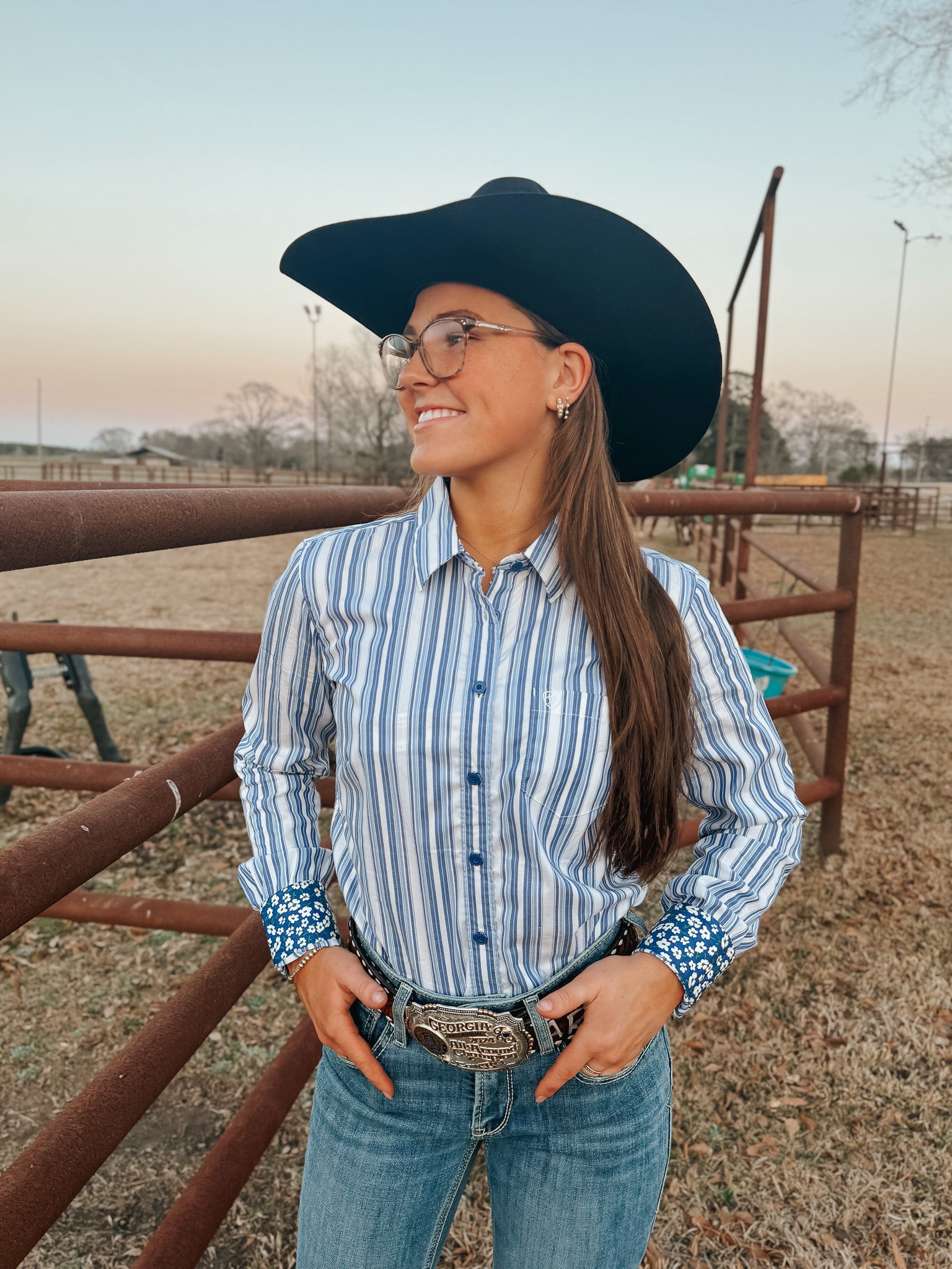 Ariat Women's Kirby Cobalt & White Striped Western Shirt