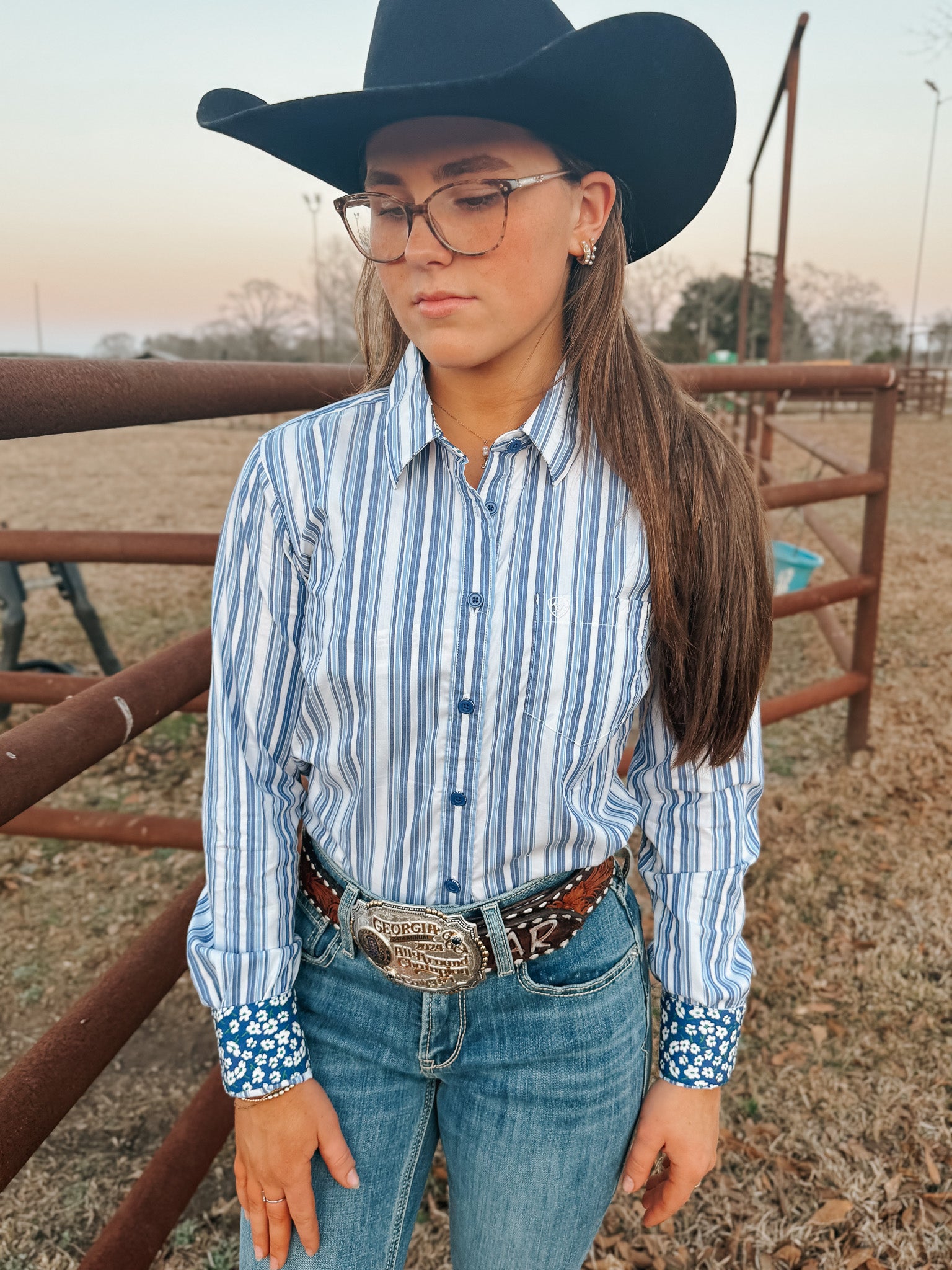 Ariat Women's Kirby Cobalt & White Striped Western Shirt