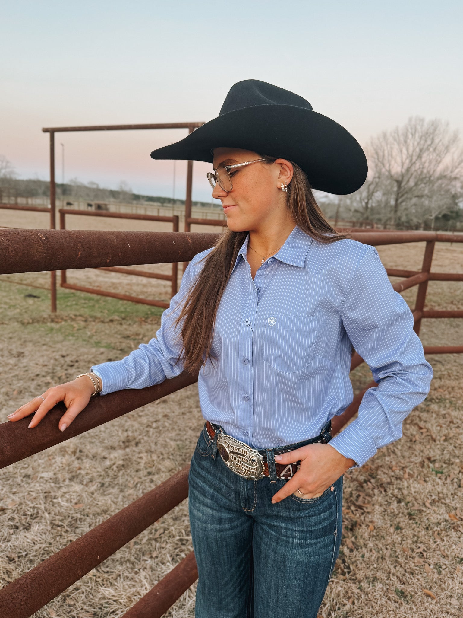 Women's Ariat Kirby Pro Shirt in Sweet Lavender Stripe
