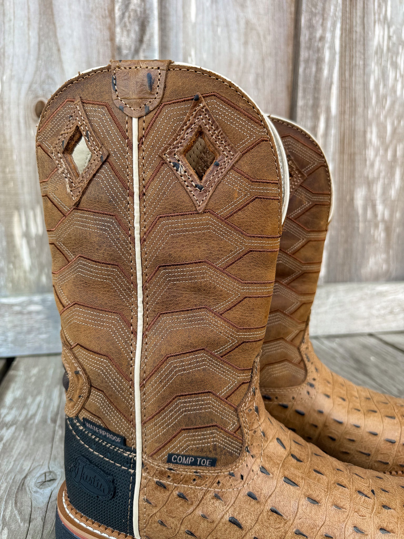 BOTAS IMPERMEABLES CON PUNTA COMPUESTO DERRICKMAN CON ESTAMPADO DE COCODRILO JUSTIN 