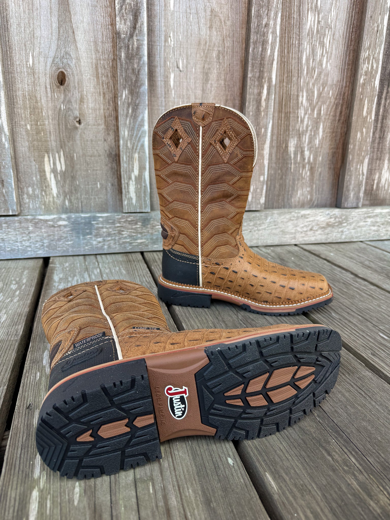 MEN'S JUSTIN CROC PRINT DERRICKMAN COMPOSITE TOE WATERPROOF BOOTS