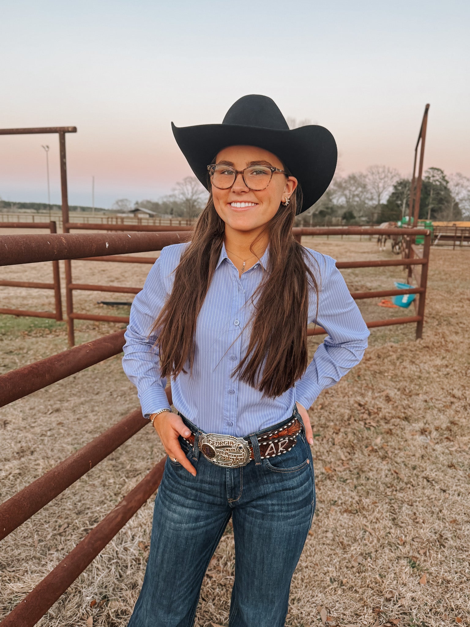 Women's Ariat Kirby Pro Shirt in Sweet Lavender Stripe