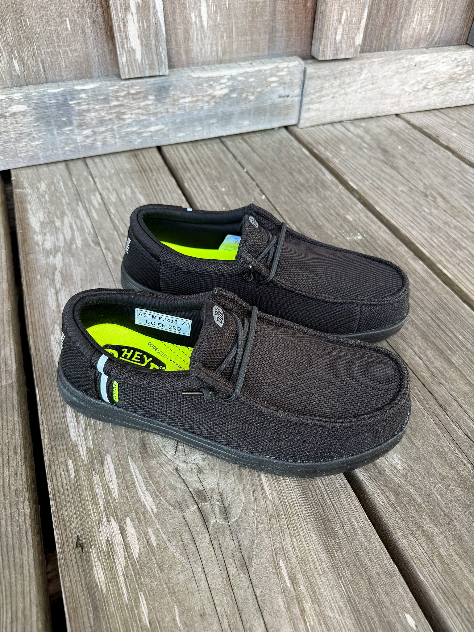 Men's Hey Dude Wally Work Composite Toe Shoes in Black/Black