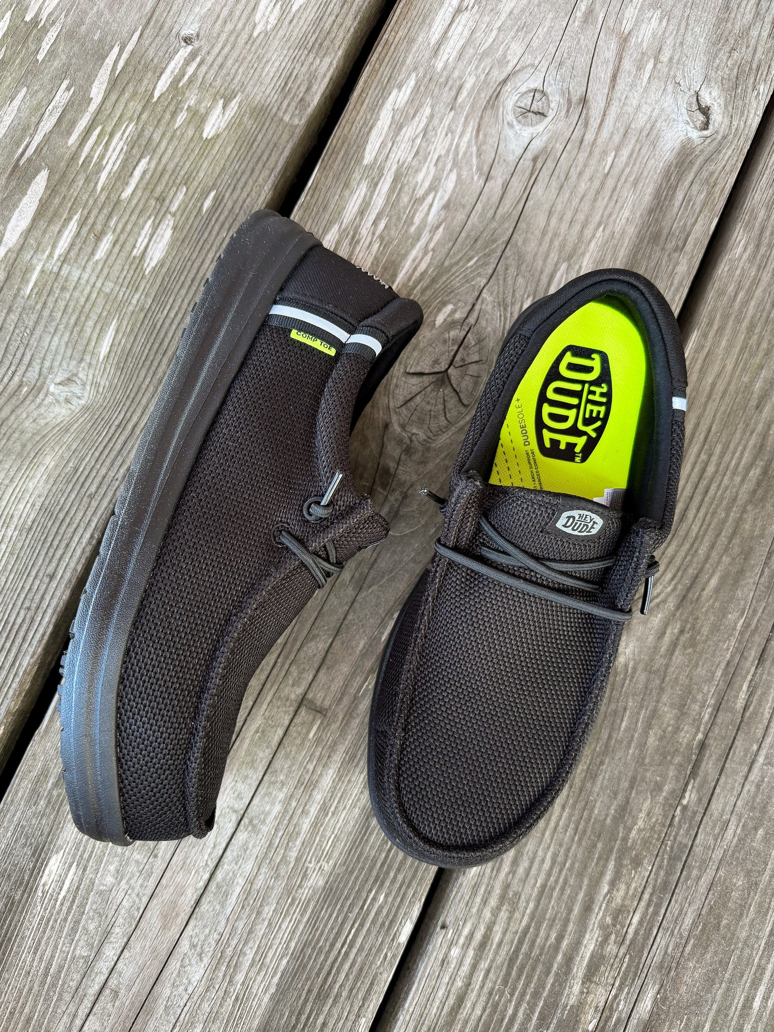 Men's Hey Dude Wally Work Composite Toe Shoes in Black/Black