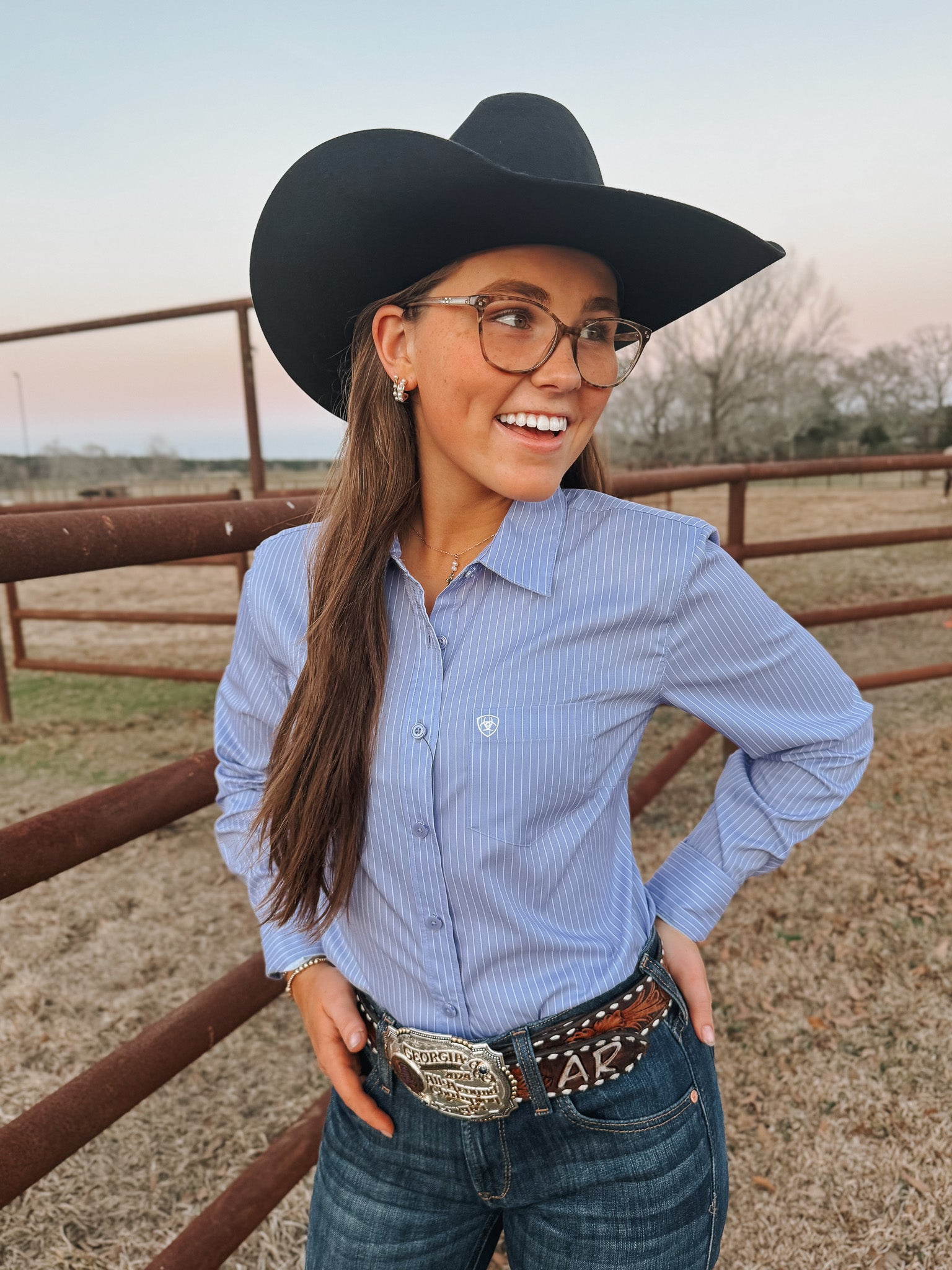 Women's Ariat Kirby Pro Shirt in Sweet Lavender Stripe