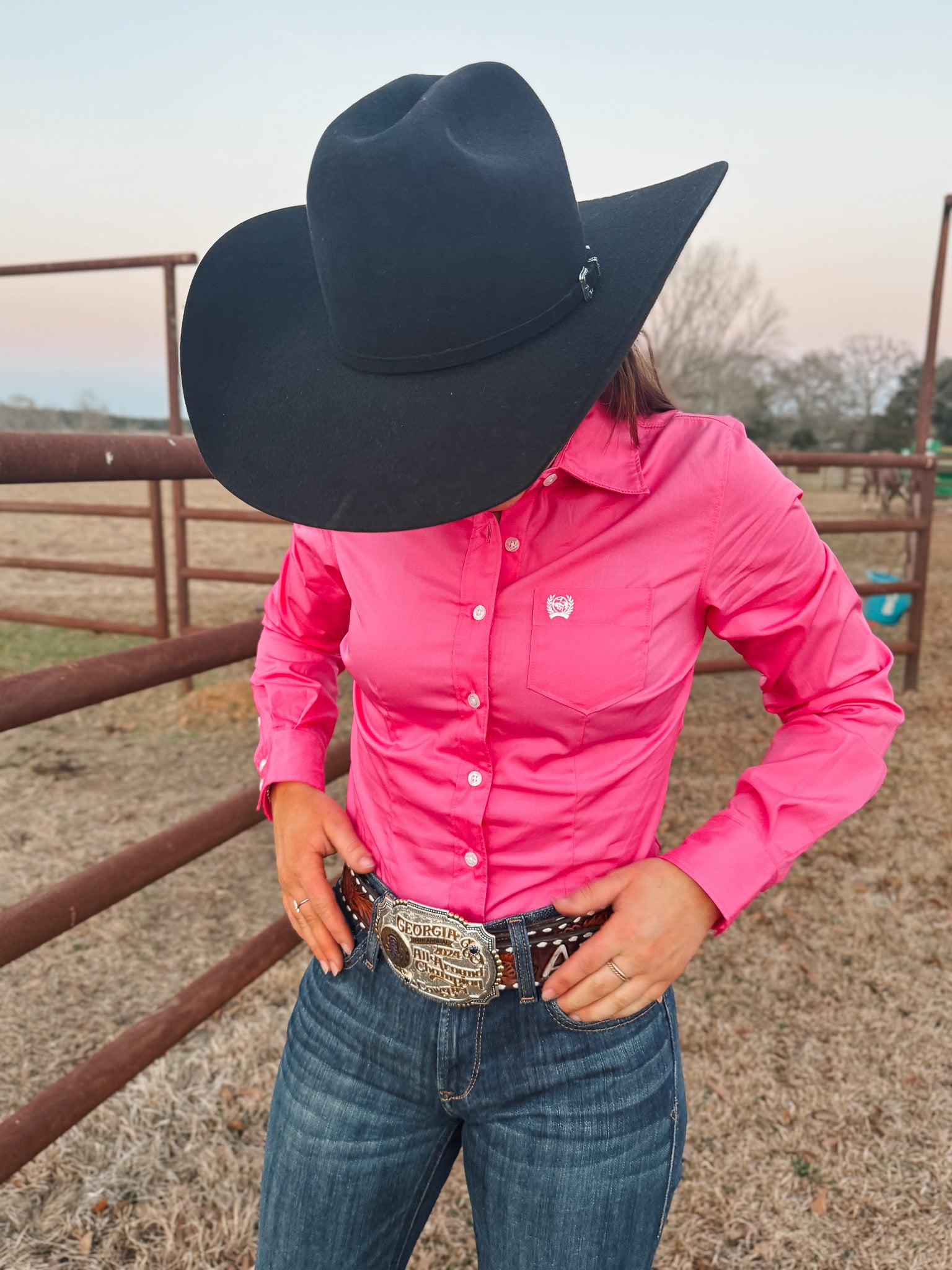 Cinch Women's Long Sleeve Button Down in Solid Pink