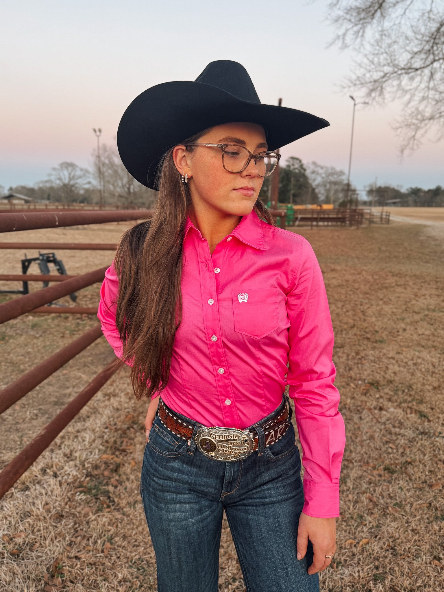 Cinch Women's Long Sleeve Button Down in Solid Pink