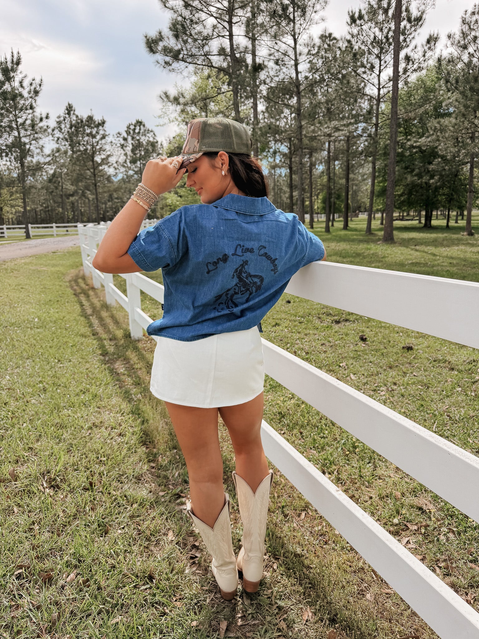 Wrangler Embroidered Denim Camp Shirt
