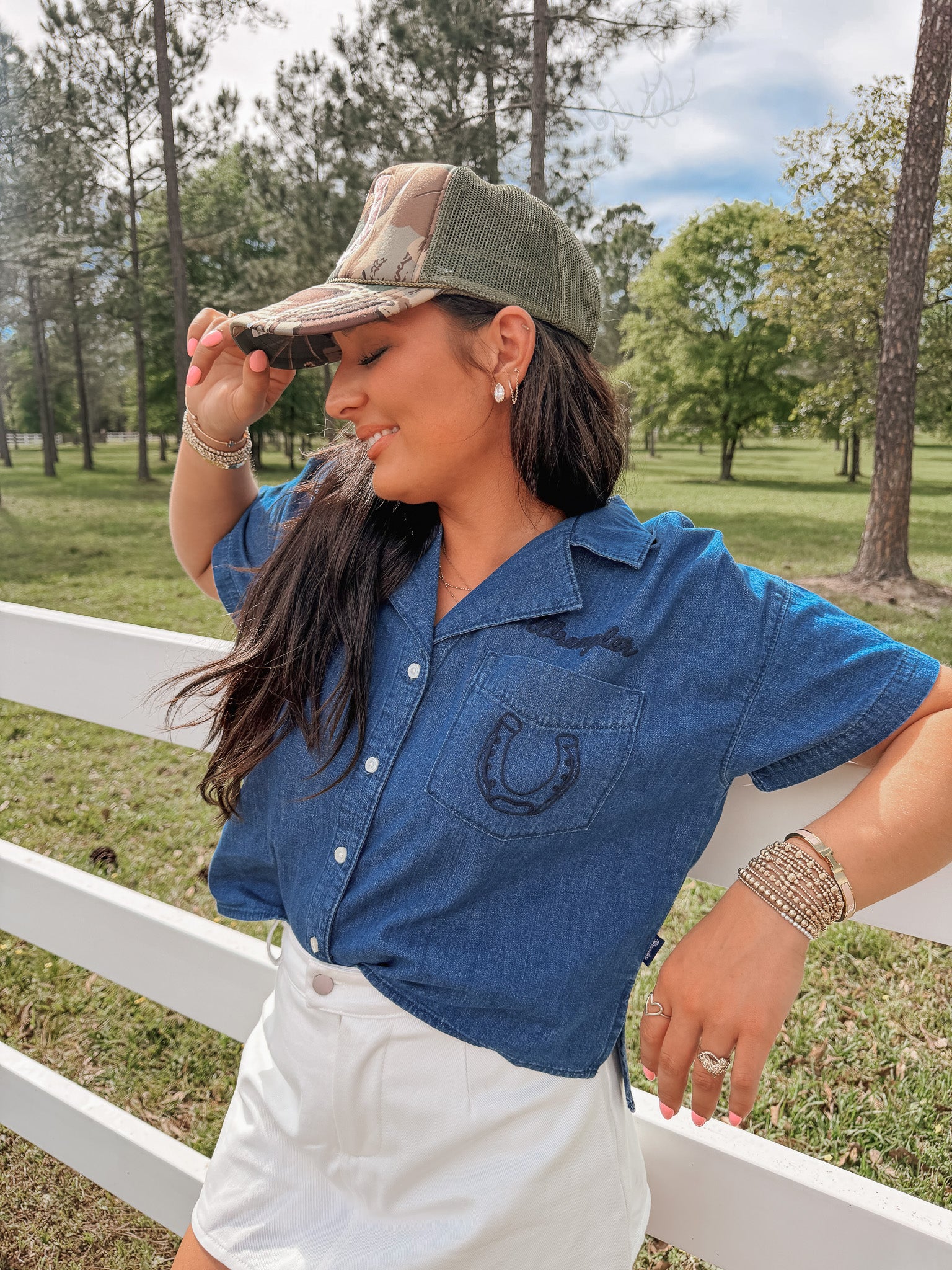 Wrangler Embroidered Denim Camp Shirt